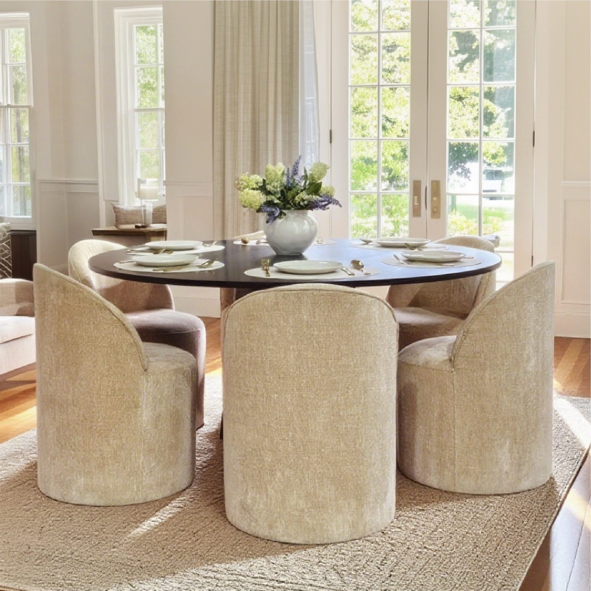 Orchid & Doris 60" Round Black Dining Table Set for 6 (7-Piece)