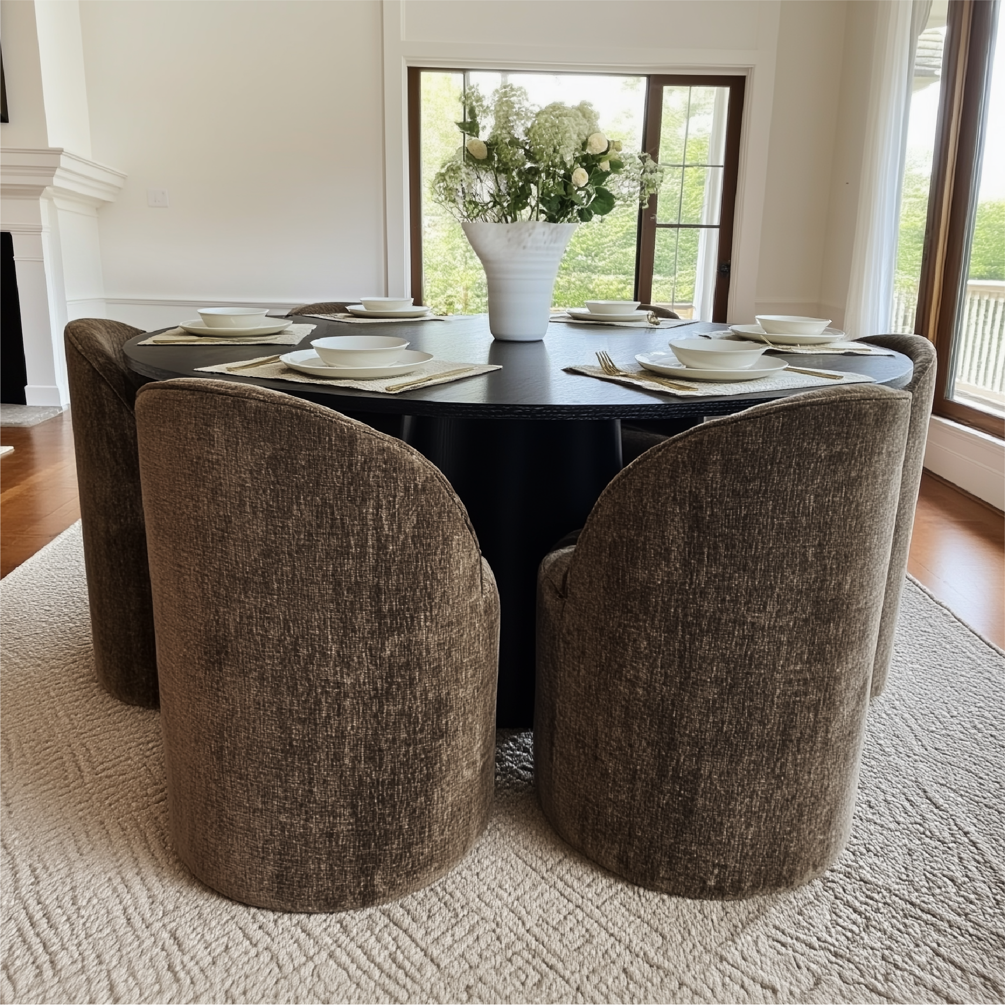 Doris Rolling Upholstered Dining Chair With Castors (Set of 6)