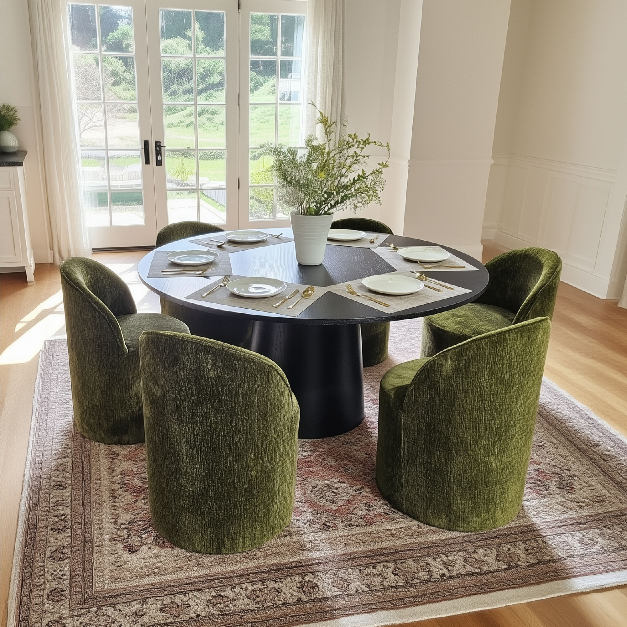 Orchid & Doris 60" Round Black Dining Table Set for 6 (7-Piece)