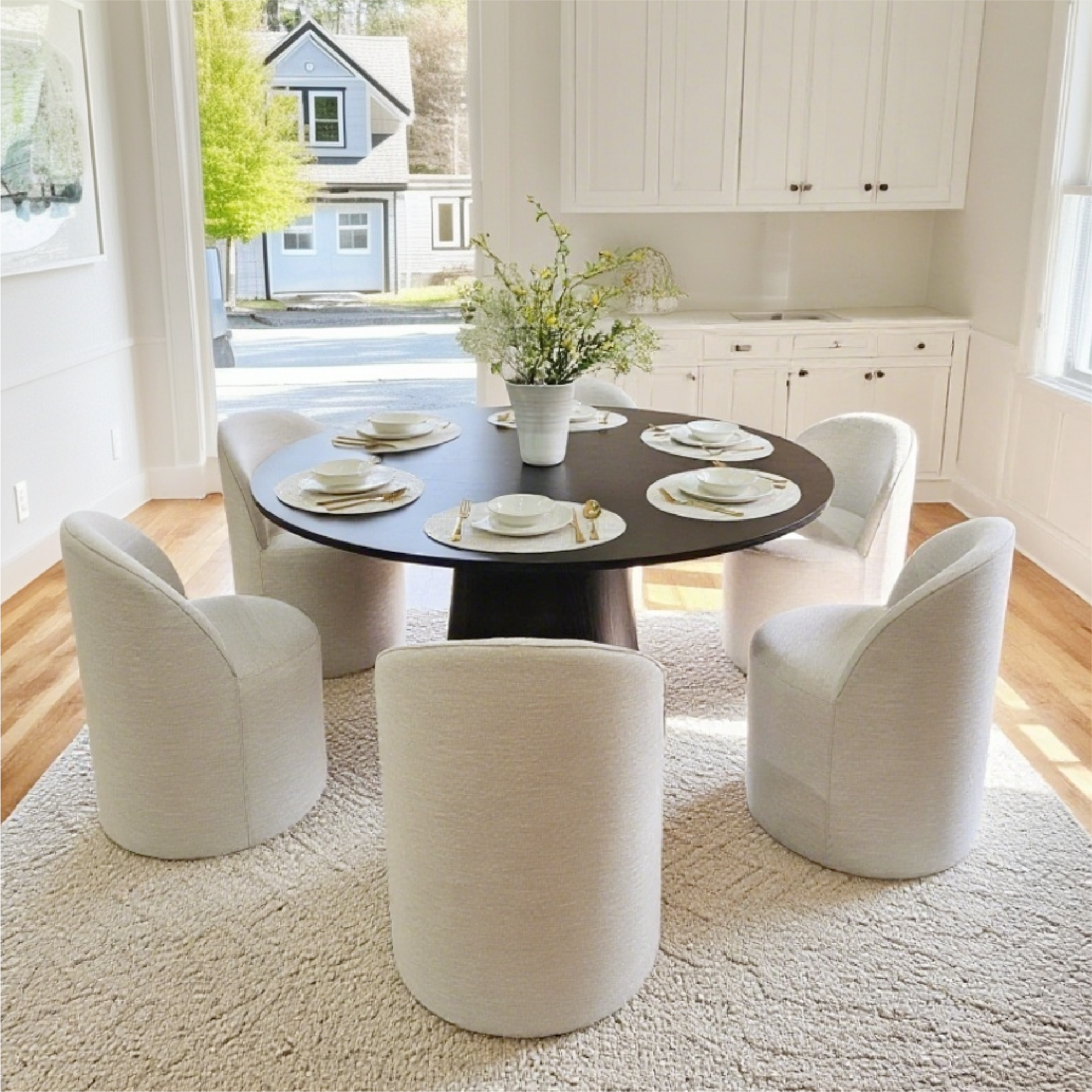 Orchid & Doris 60" Round Black Dining Table Set for 6 (7-Piece)