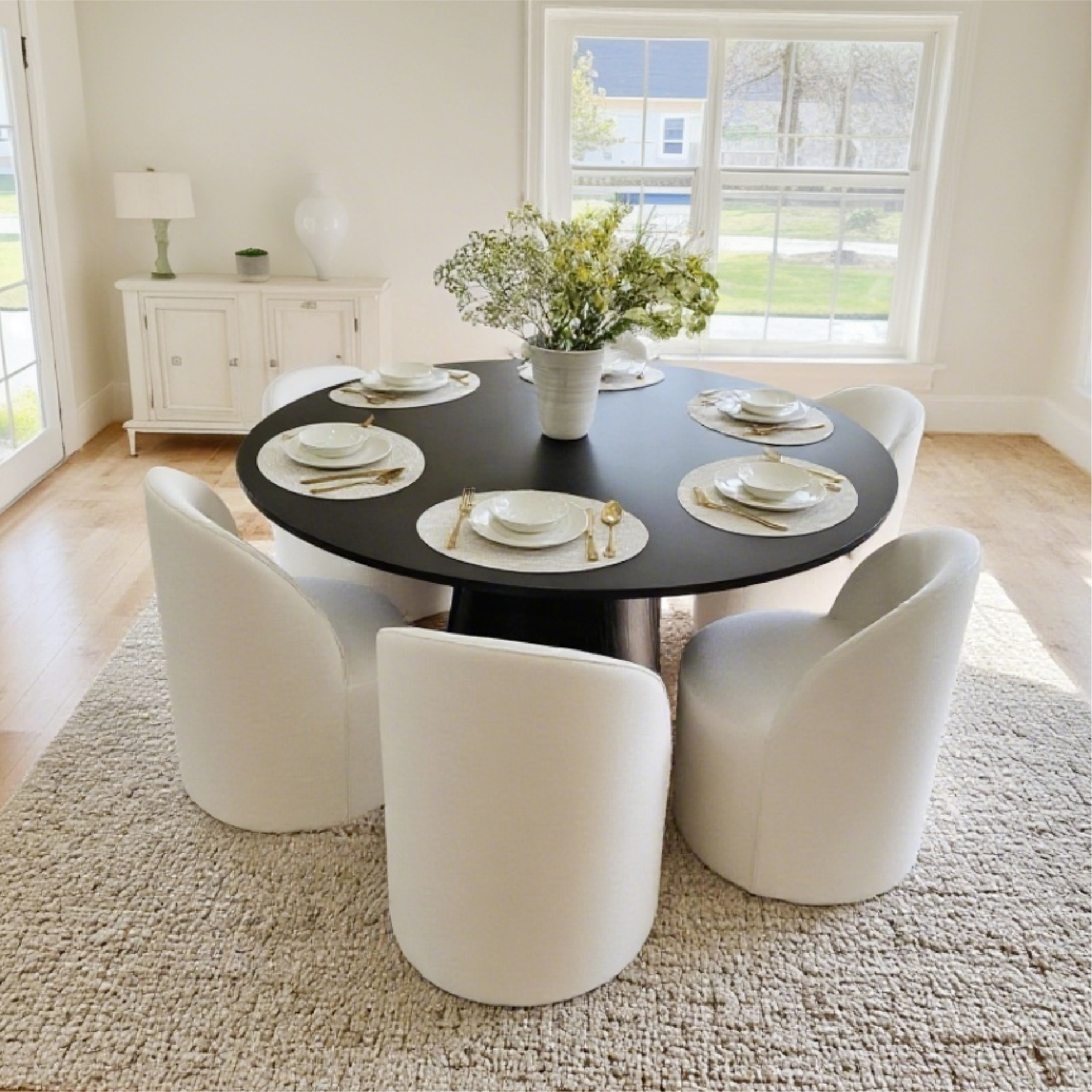 Orchid & Doris 60" Round Black Dining Table Set for 6 (7-Piece)
