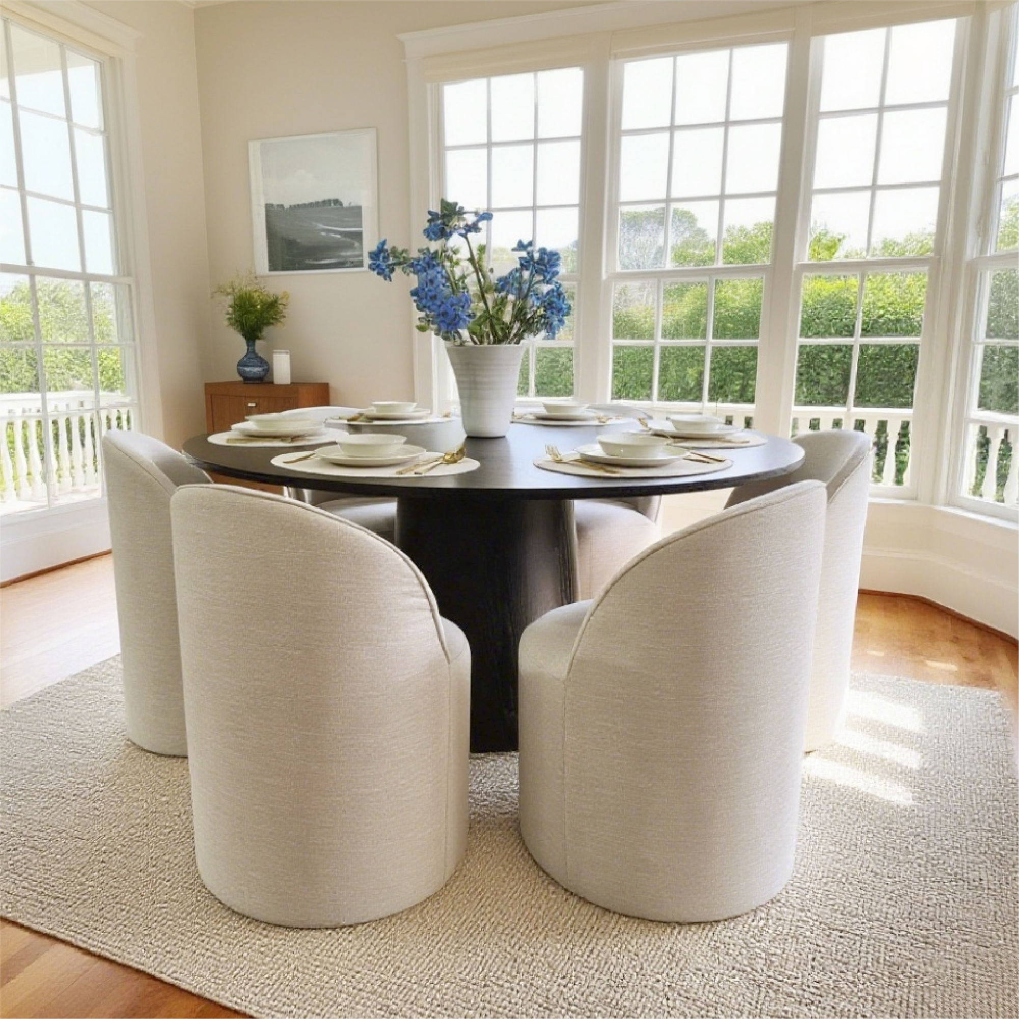 Orchid & Doris 60" Round Black Dining Table Set for 6 (7-Piece)