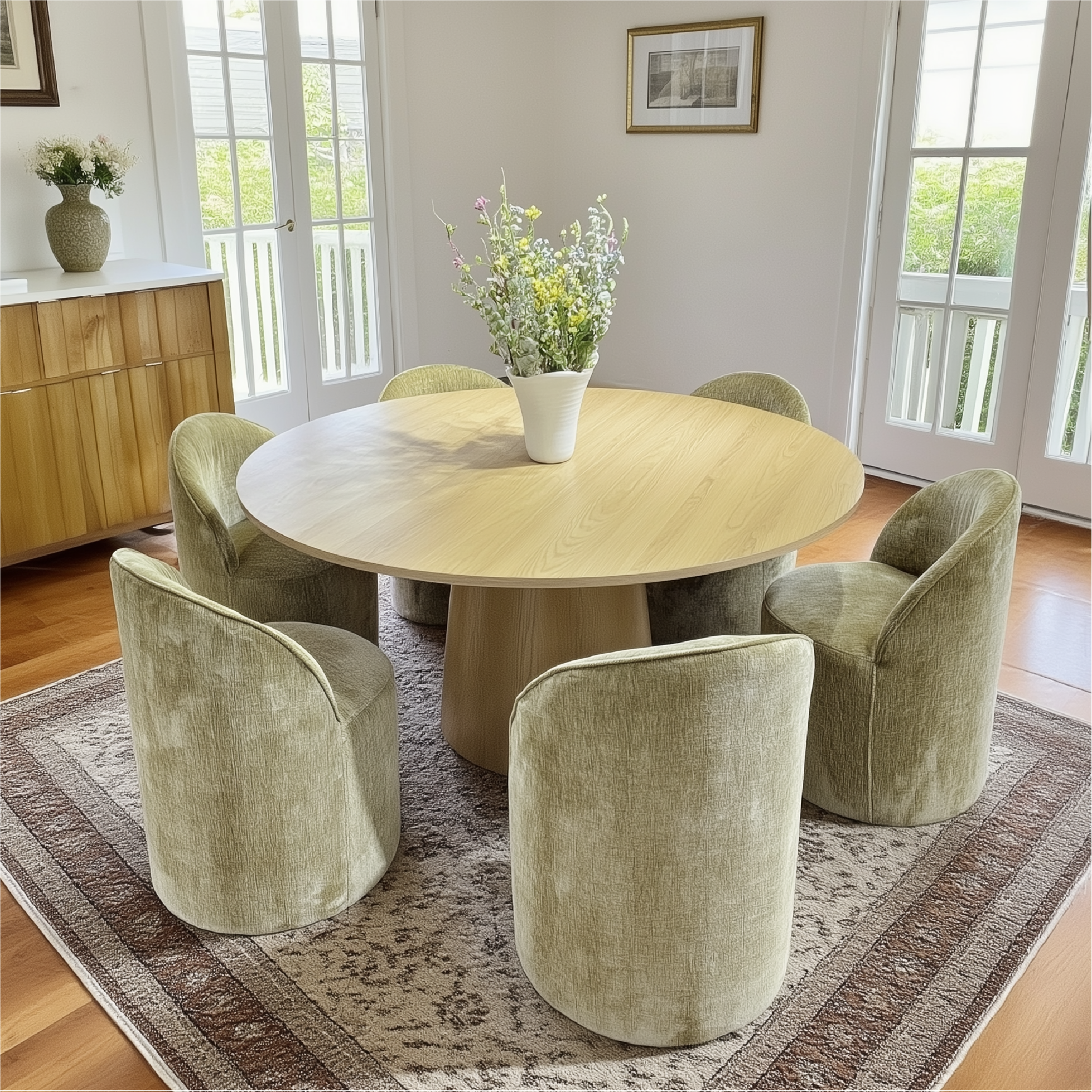 Orchid & Doris 60" Round Natural Dining Table Set for 6 (7-Piece)