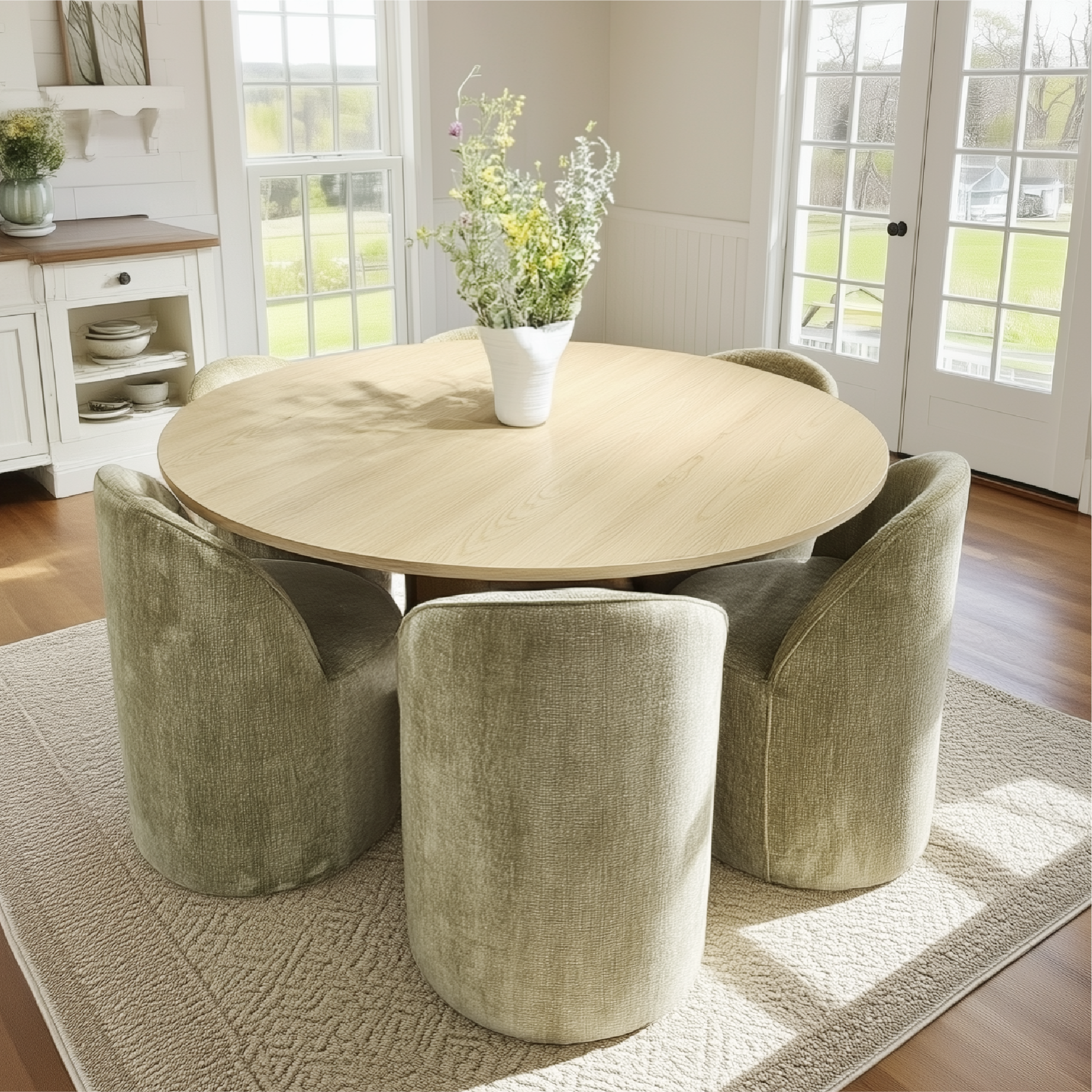 Orchid & Doris 60" Round Natural Dining Table Set for 6 (7-Piece)