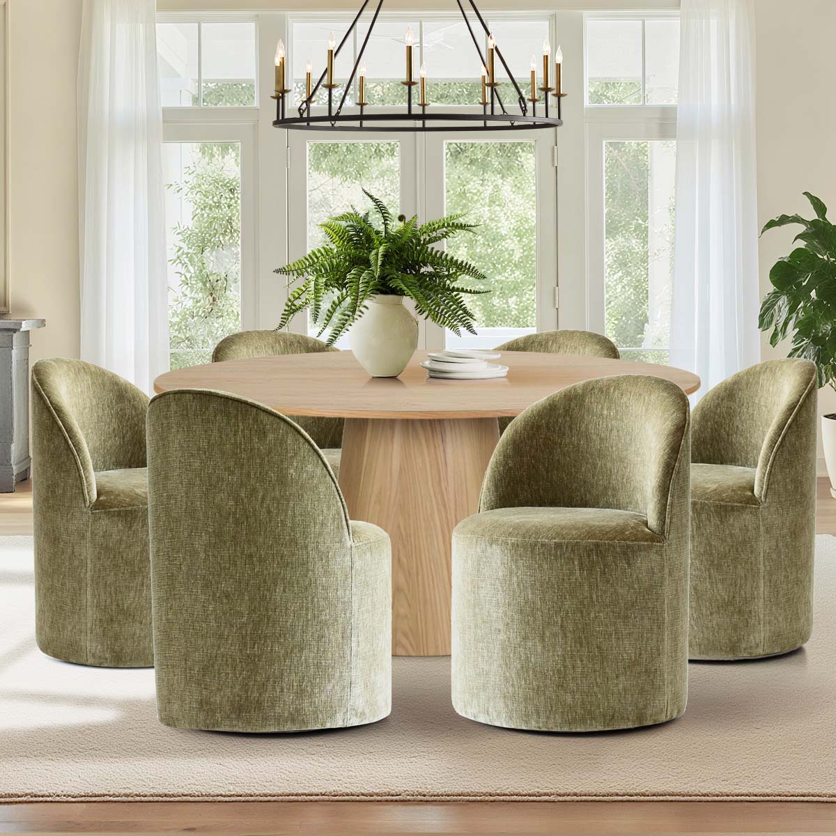 Orchid & Doris 60" Round Natural Dining Table Set for 6 (7-Piece)