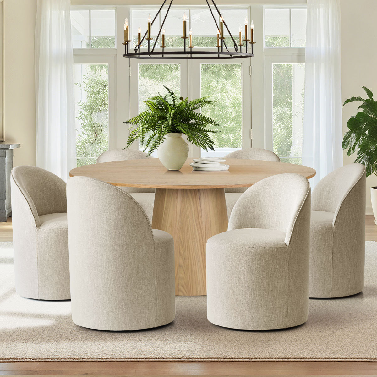 Orchid & Doris 60" Round Natural Dining Table Set for 6 (7-Piece)