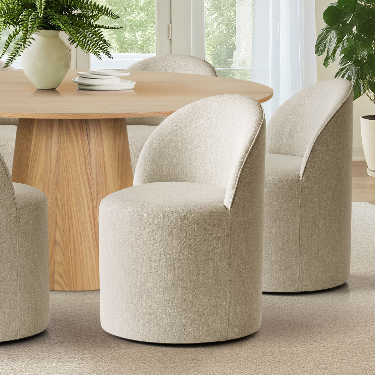 Orchid & Doris 60" Round Natural Dining Table Set for 6 (7-Piece)