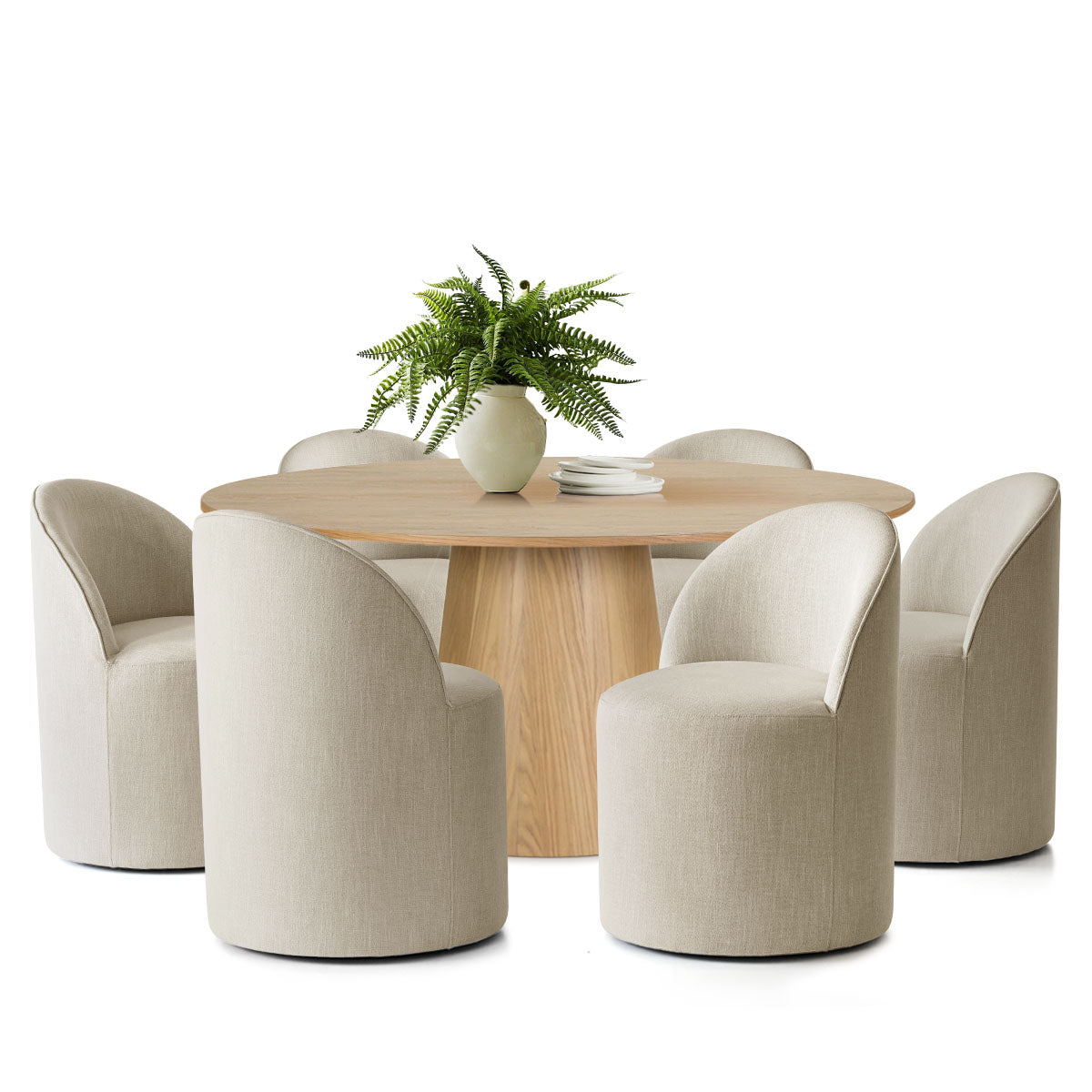 Orchid & Doris 60" Round Natural Dining Table Set for 6 (7-Piece)