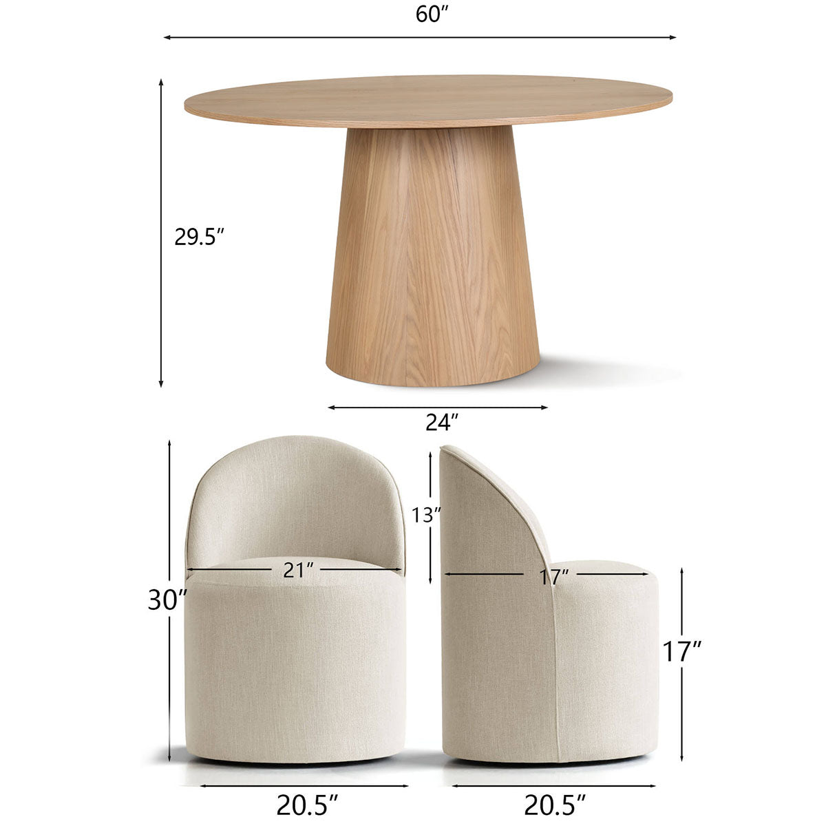 Orchid & Doris 60" Round Natural Dining Table Set for 6 (7-Piece)