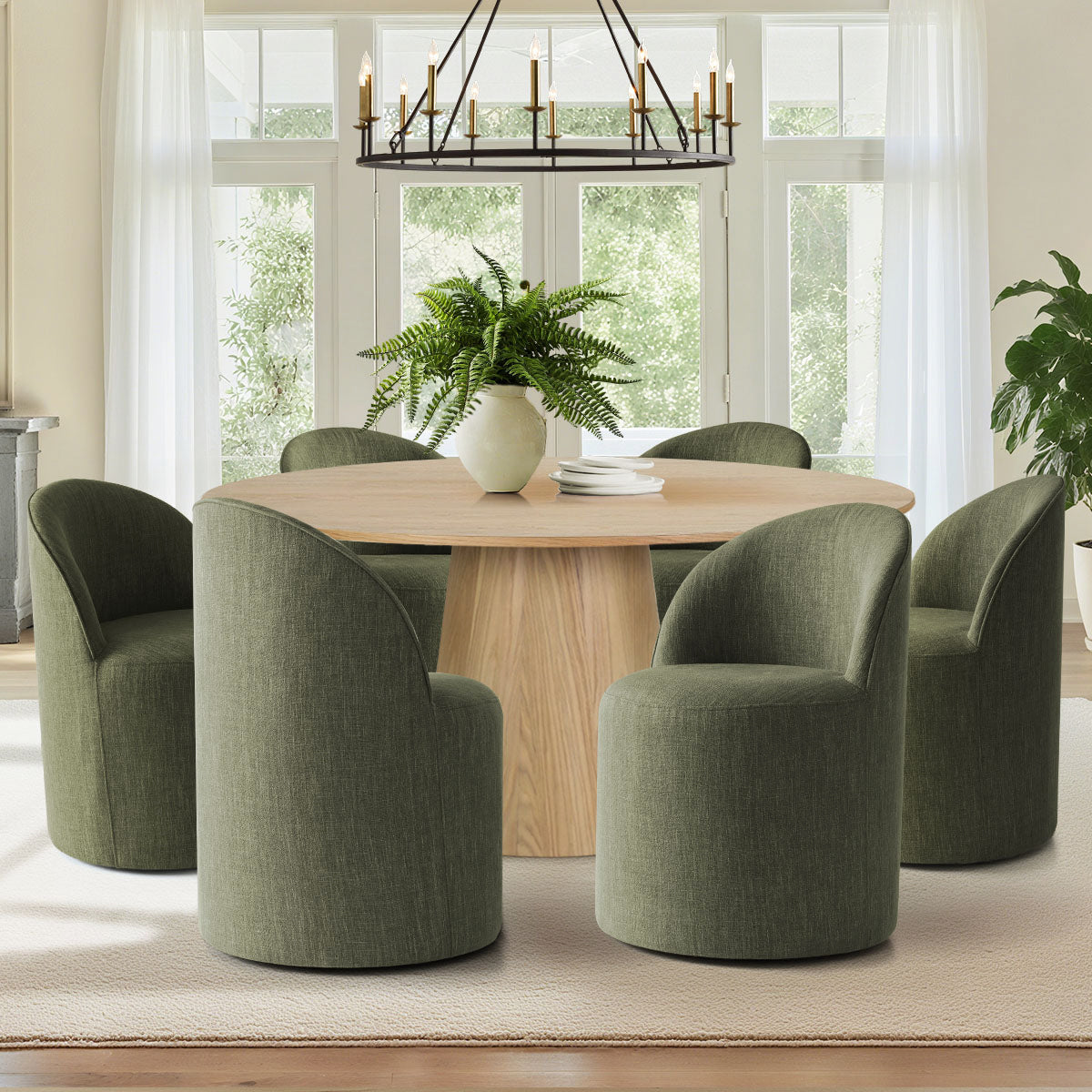 Orchid & Doris 60" Round Natural Dining Table Set for 6 (7-Piece)