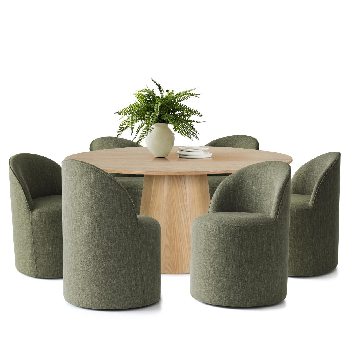 Orchid & Doris 60" Round Natural Dining Table Set for 6 (7-Piece)