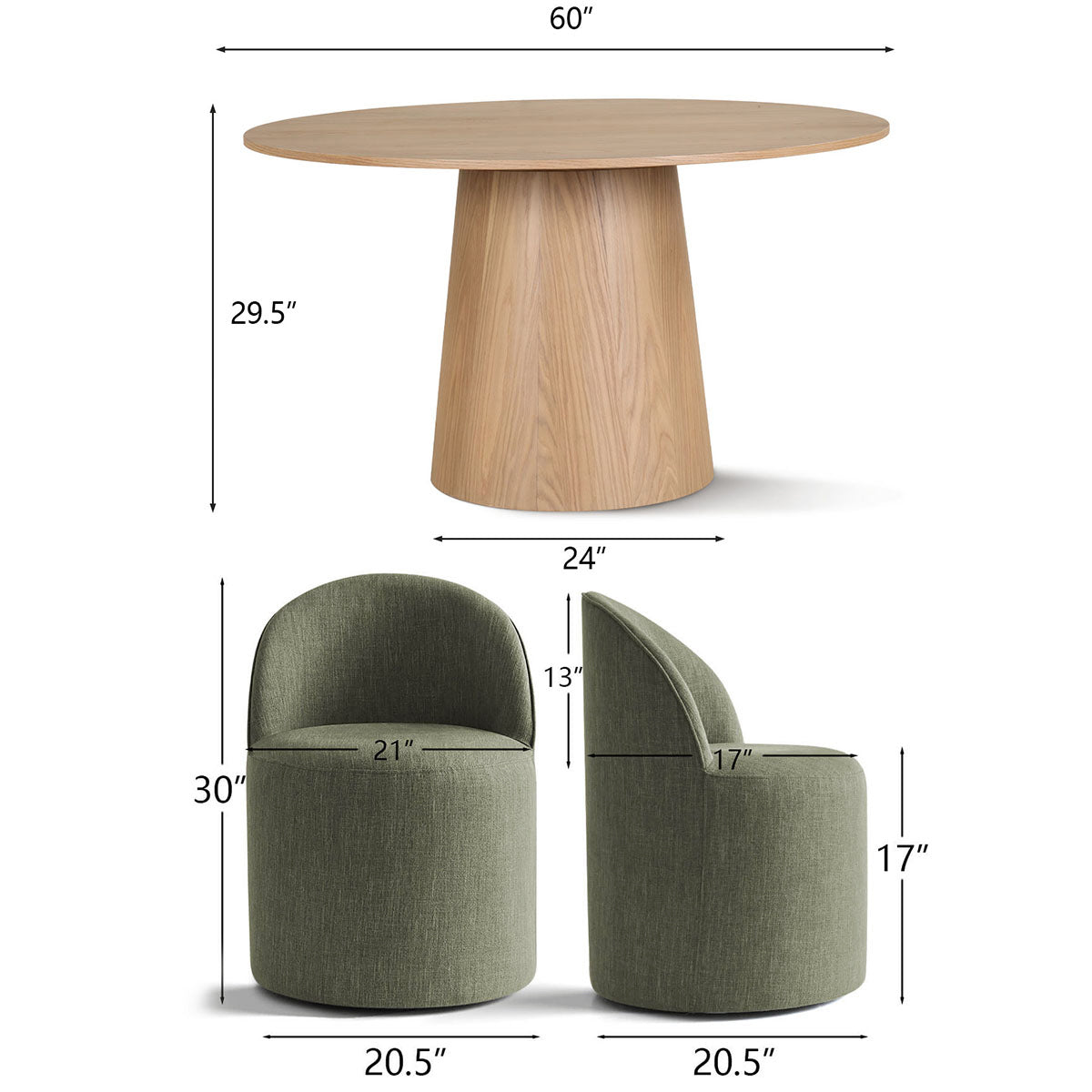 Orchid & Doris 60" Round Natural Dining Table Set for 6 (7-Piece)