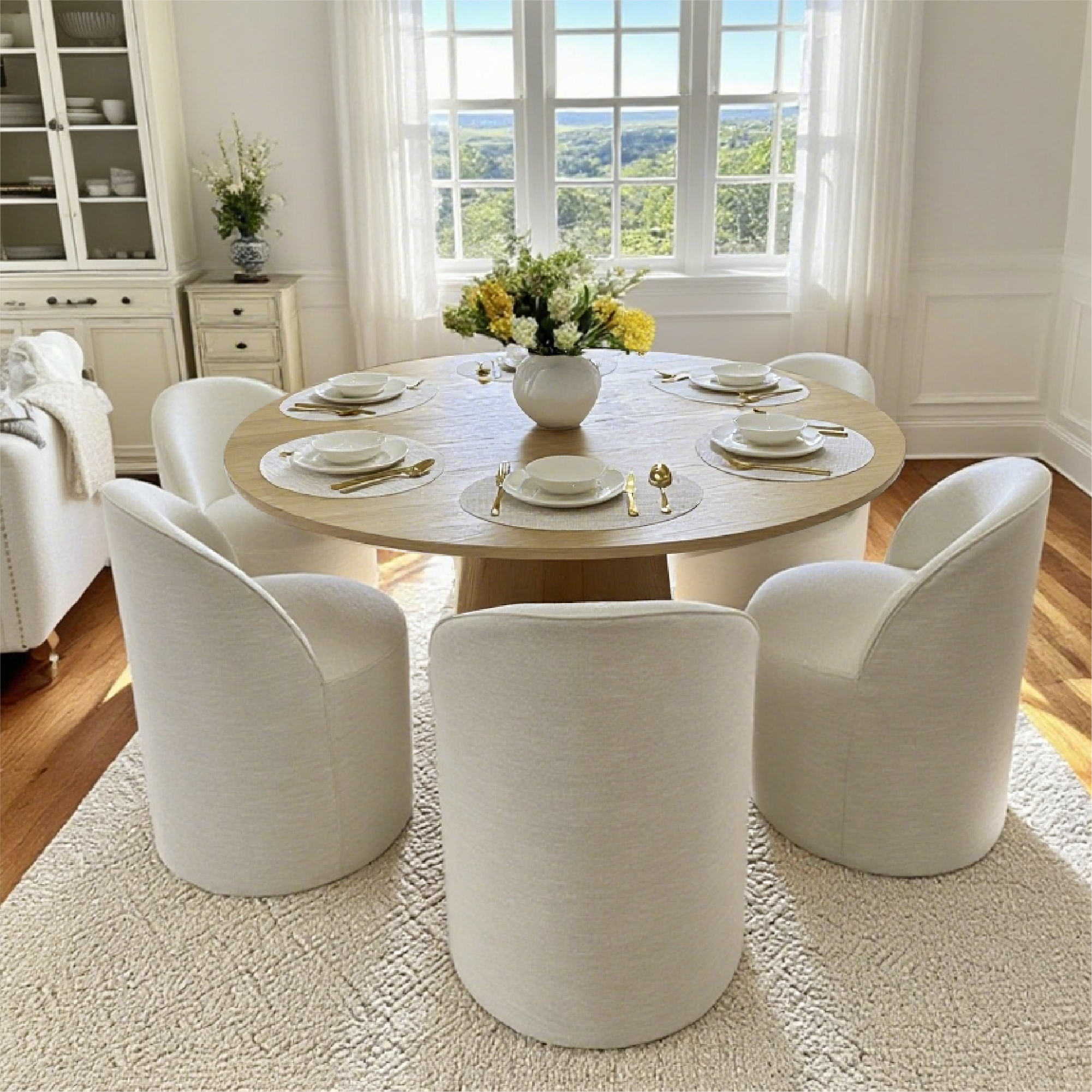 Orchid & Doris 60" Round Natural Dining Table Set for 6 (7-Piece)