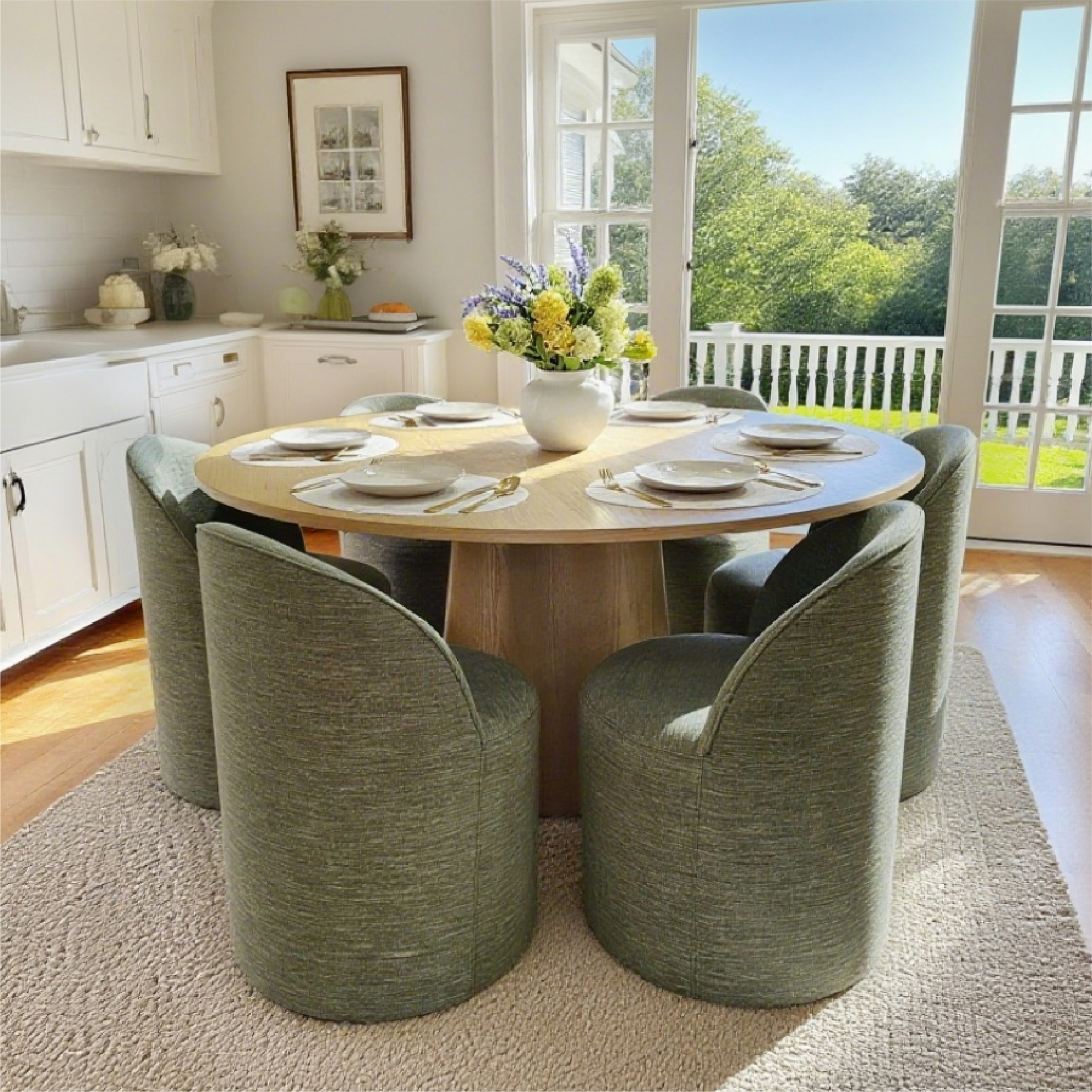 Orchid & Doris 60" Round Natural Dining Table Set for 6 (7-Piece)