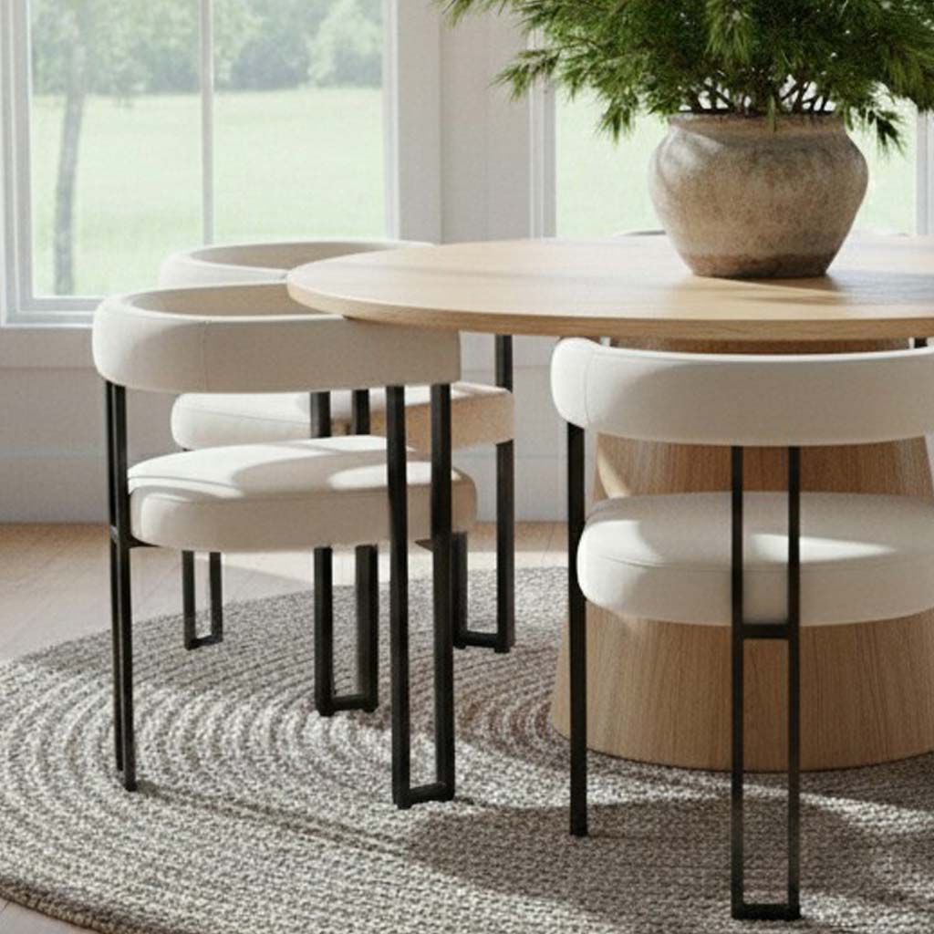 Orchid & Mia 60" Round Velvet Dining Table Set for 6 (7-Piece)