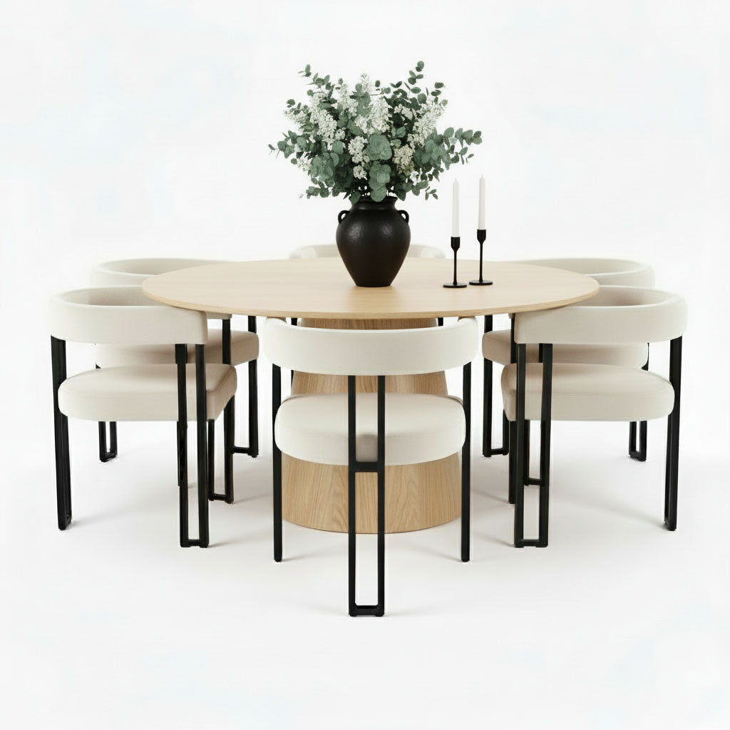 Orchid & Mia 60" Round Velvet Dining Table Set for 6 (7-Piece)