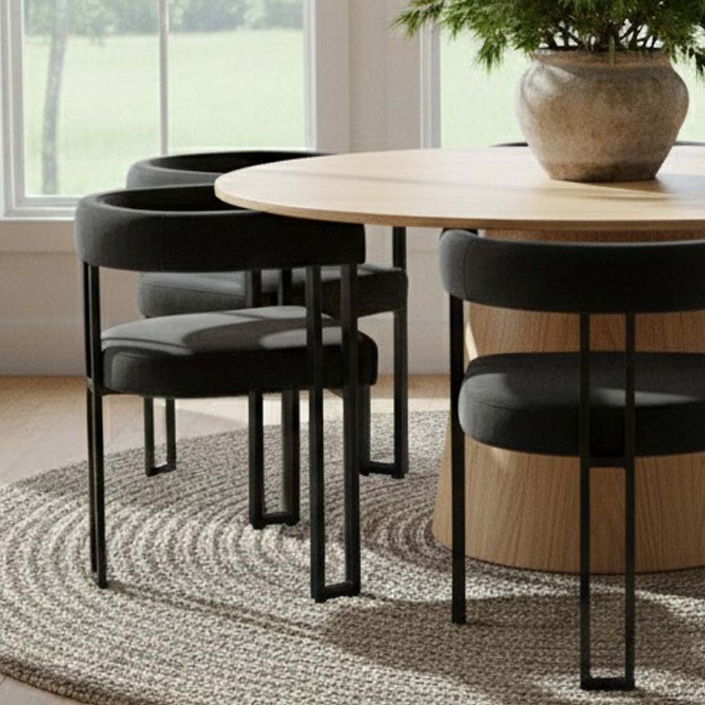 Orchid & Mia 60" Round Velvet Dining Table Set for 6 (7-Piece)
