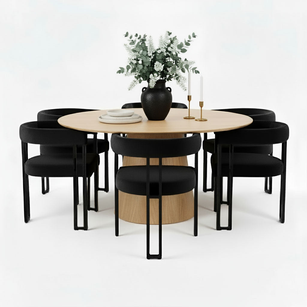 Orchid & Mia 60" Round Velvet Dining Table Set for 6 (7-Piece)