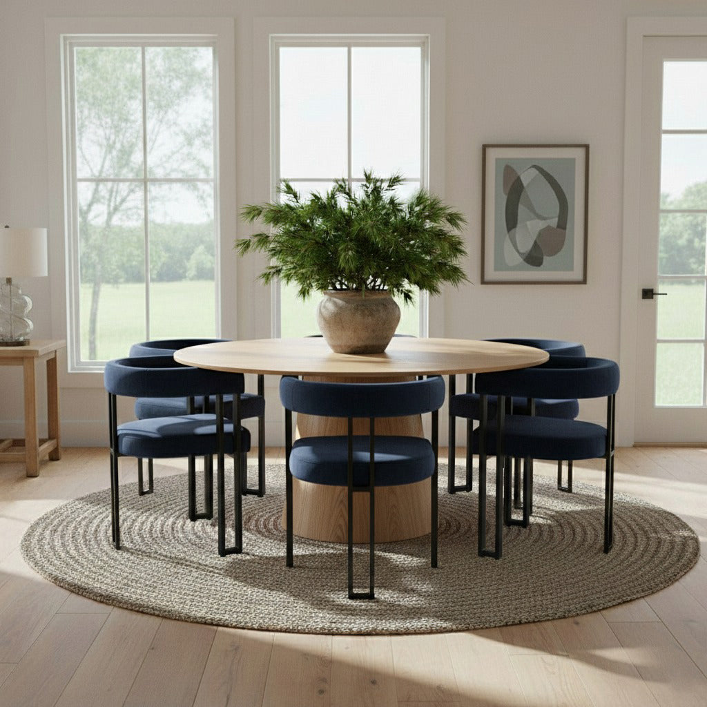 Orchid & Mia 60" Round Velvet Dining Table Set for 6 (7-Piece)