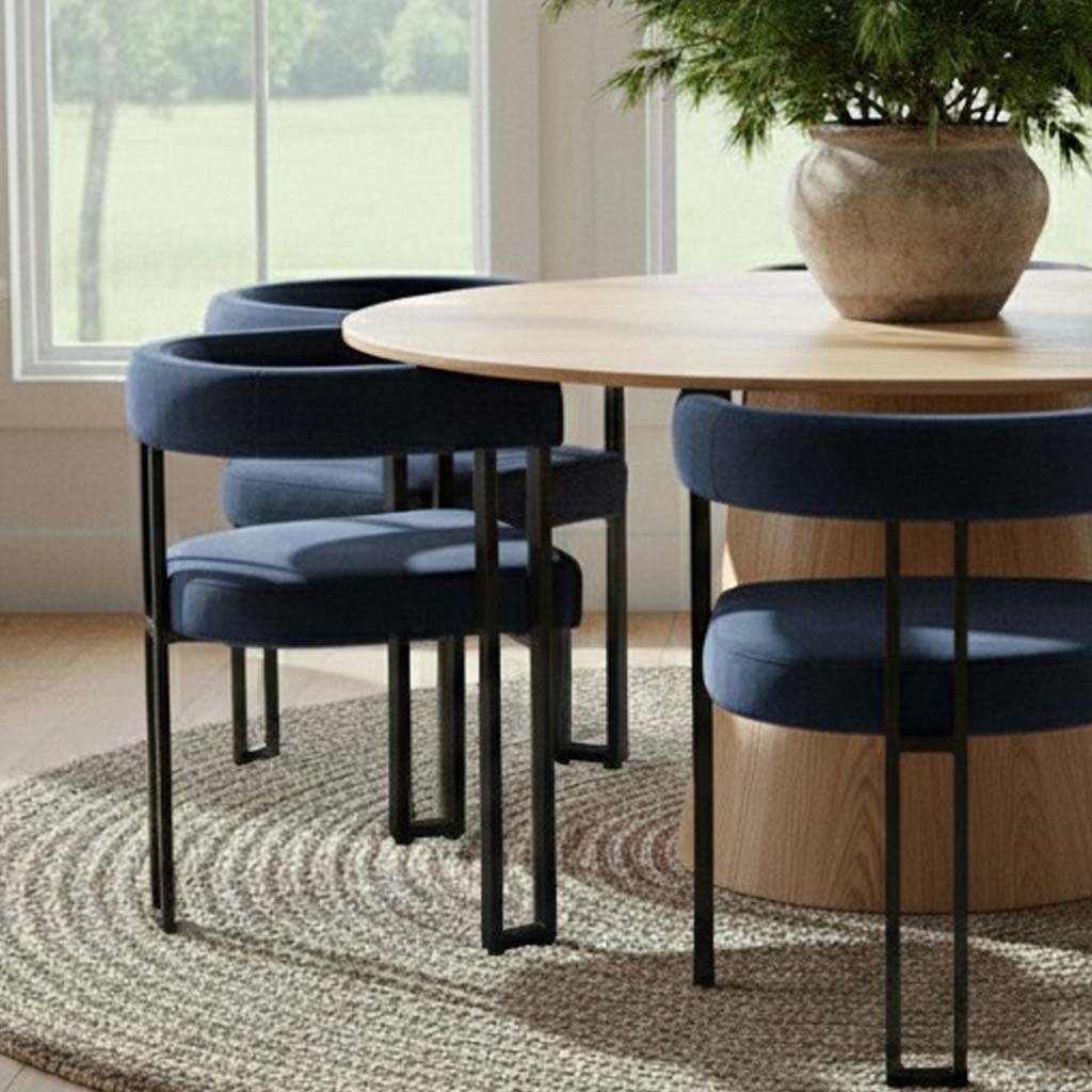 Orchid & Mia 60" Round Velvet Dining Table Set for 6 (7-Piece)
