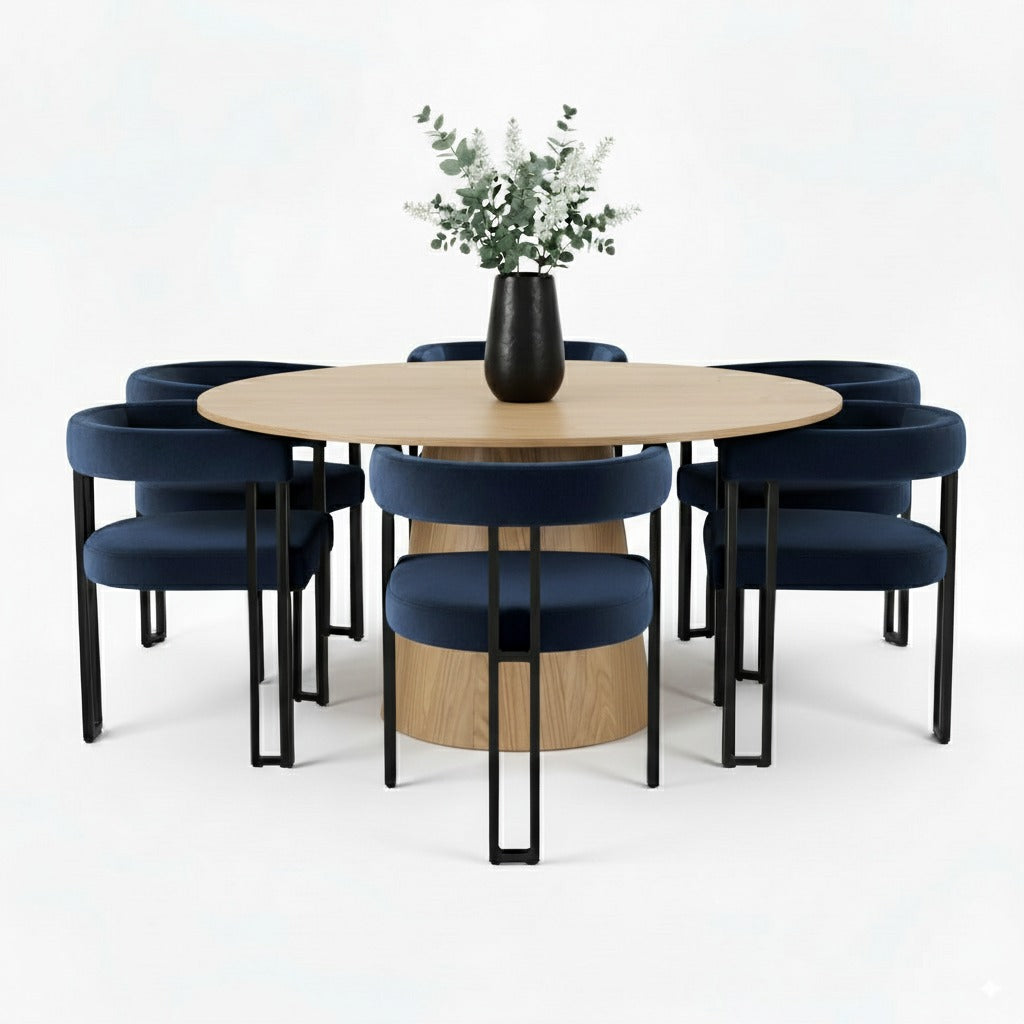 Orchid & Mia 60" Round Velvet Dining Table Set for 6 (7-Piece)