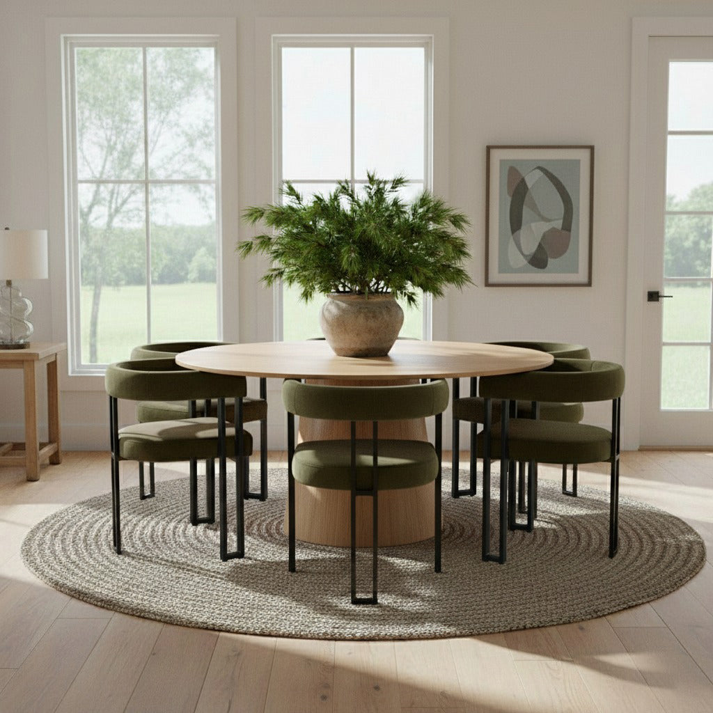 Orchid & Mia 60" Round Velvet Dining Table Set for 6 (7-Piece)