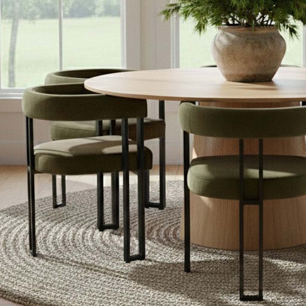 Orchid & Mia 60" Round Velvet Dining Table Set for 6 (7-Piece)