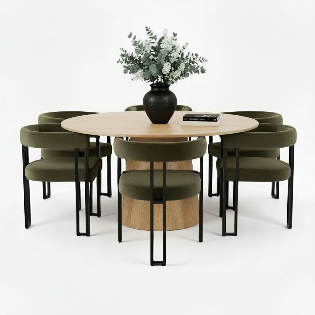 Orchid & Mia 60" Round Velvet Dining Table Set for 6 (7-Piece)