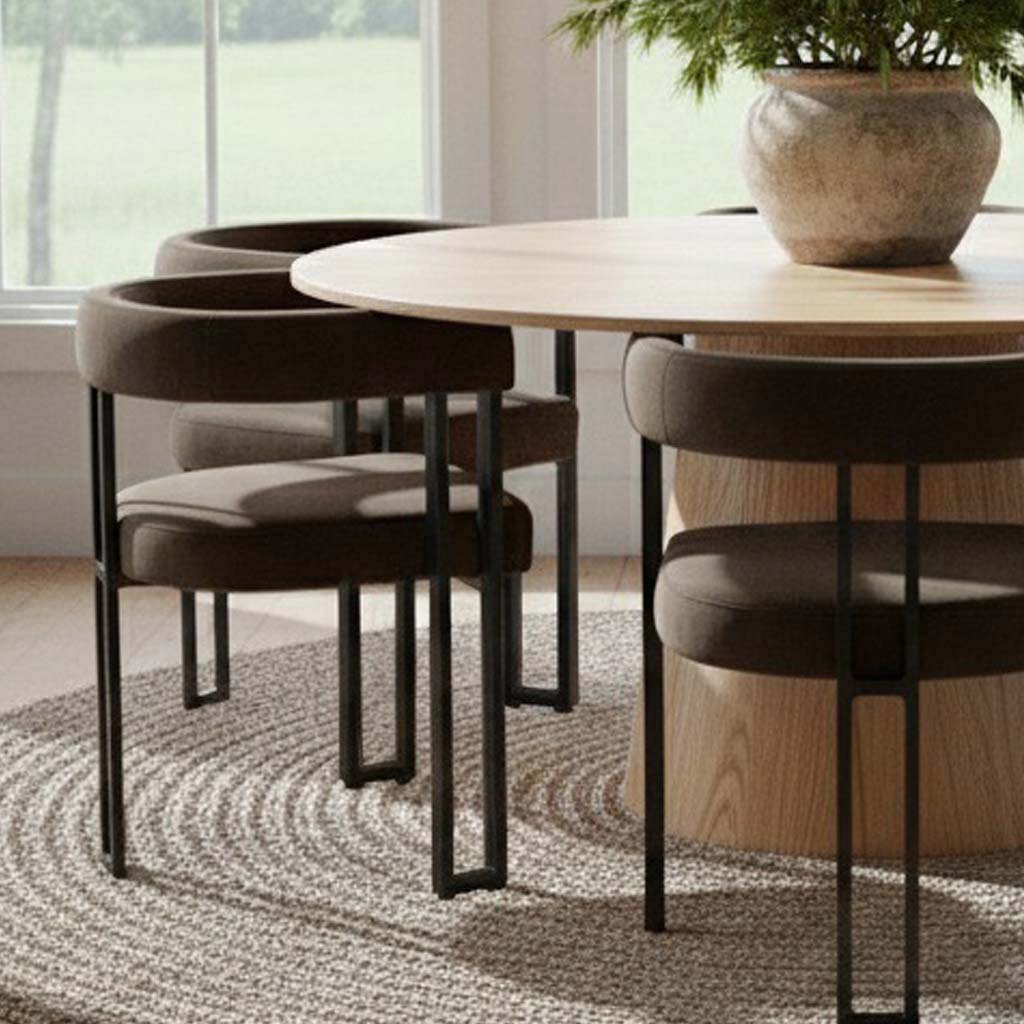 Orchid & Mia 60" Round Velvet Dining Table Set for 6 (7-Piece)