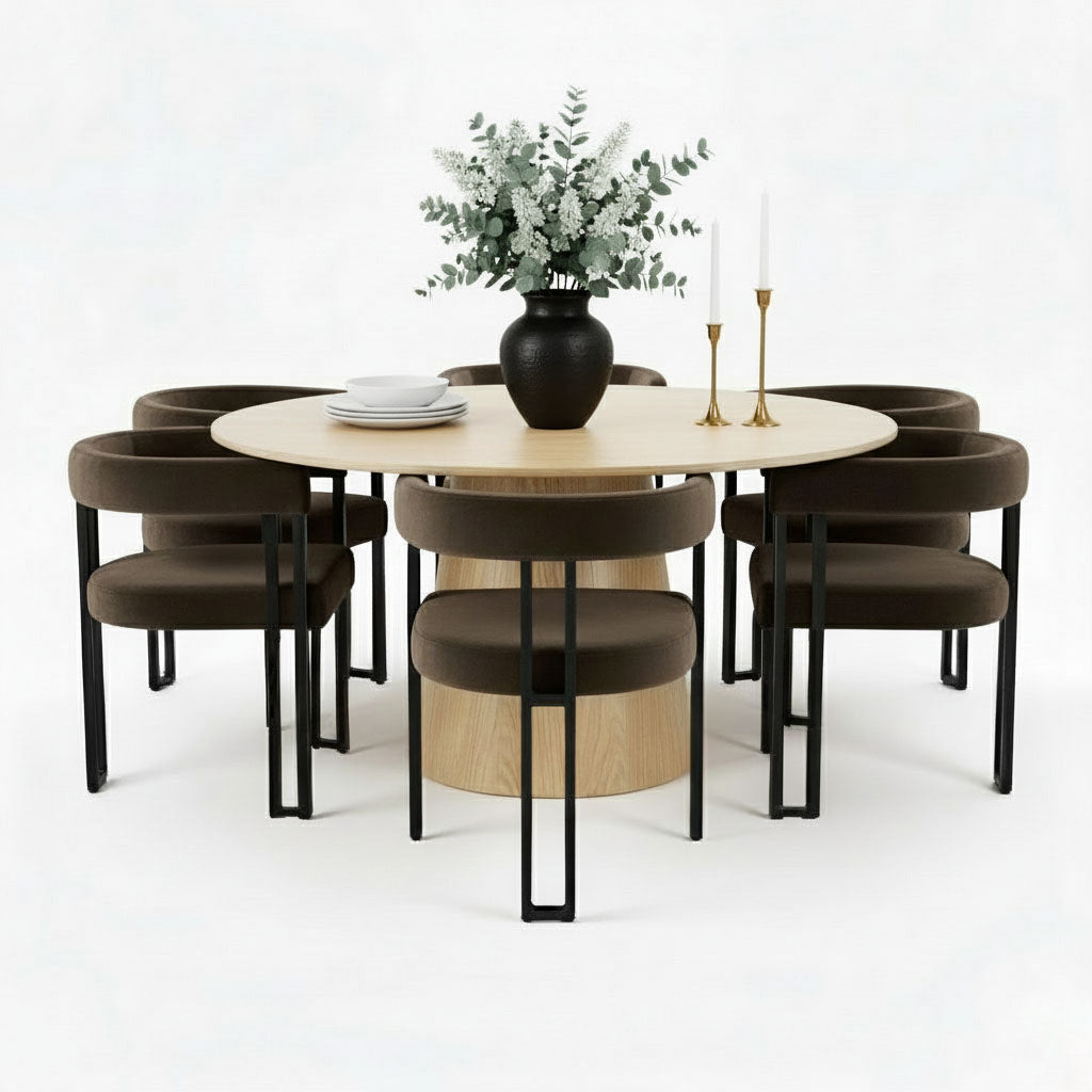 Orchid & Mia 60" Round Velvet Dining Table Set for 6 (7-Piece)