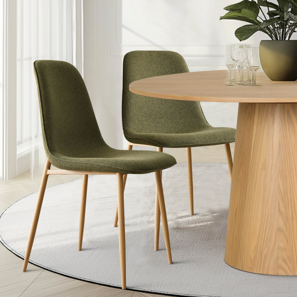 Orchid & Oslo 60" Solid Oak Round Dining Table Set for 8 (9-Piece)