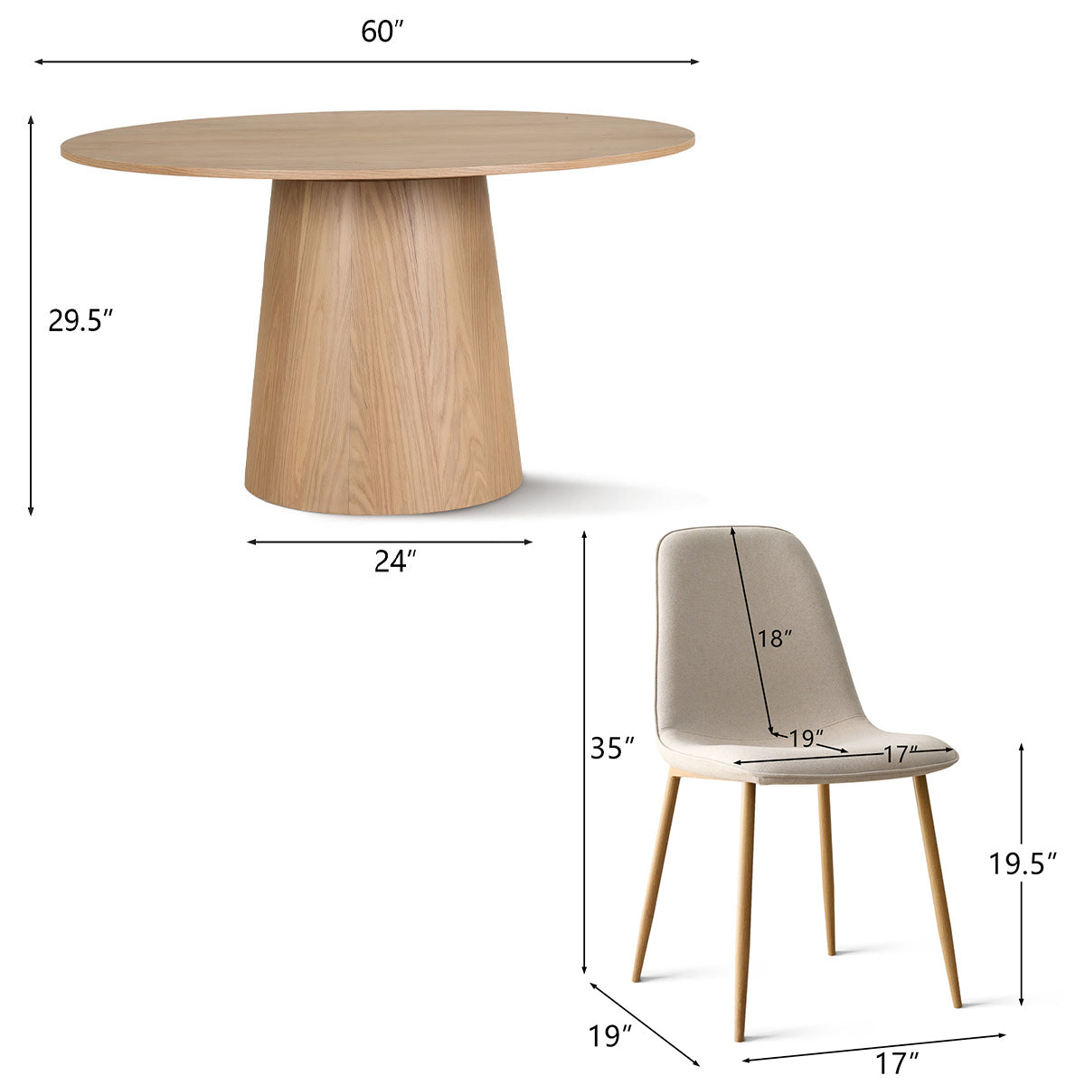 Orchid & Oslo 60" Solid Oak Round Dining Table Set for 8 (9-Piece)