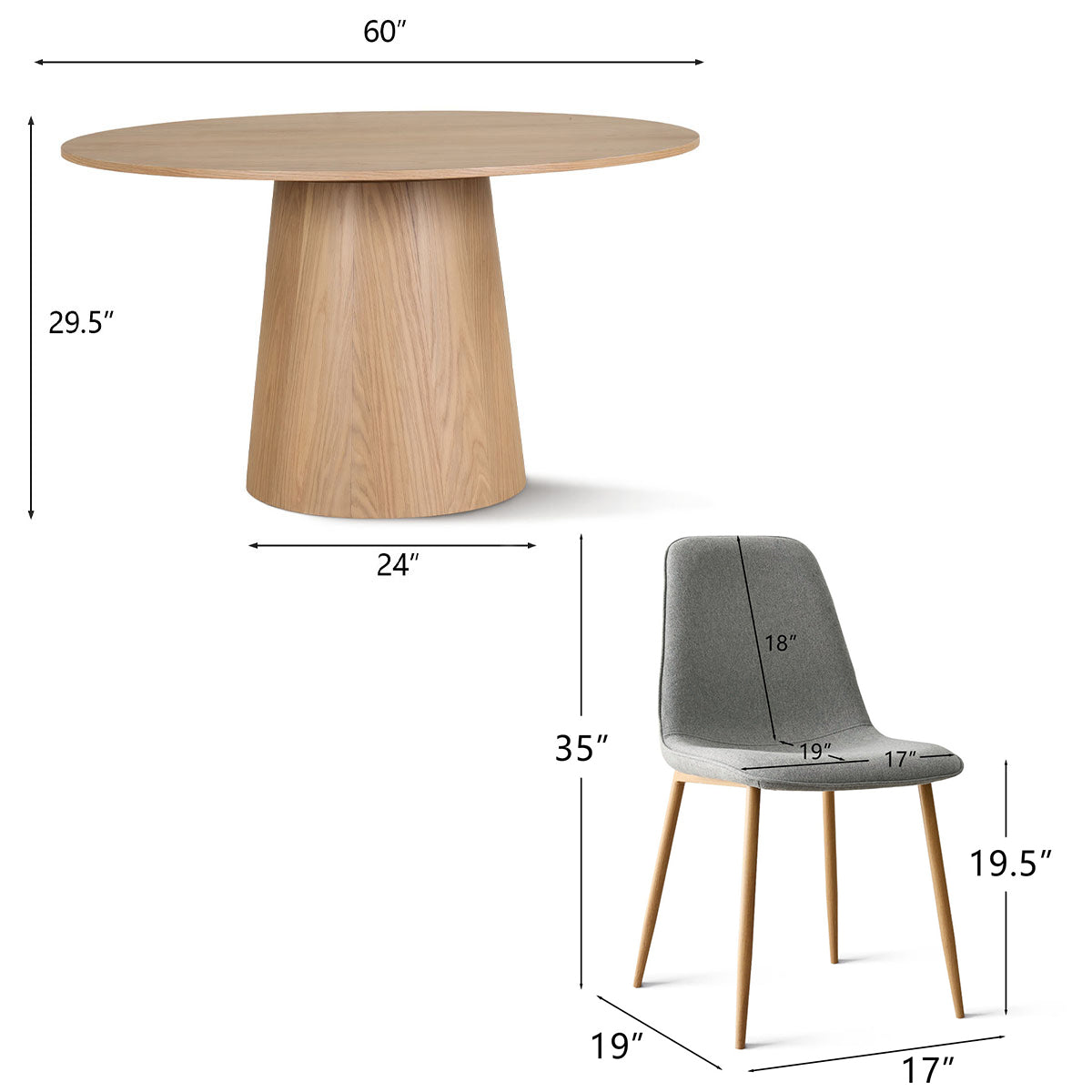 Orchid & Oslo 60" Solid Oak Round Dining Table Set for 8 (9-Piece)