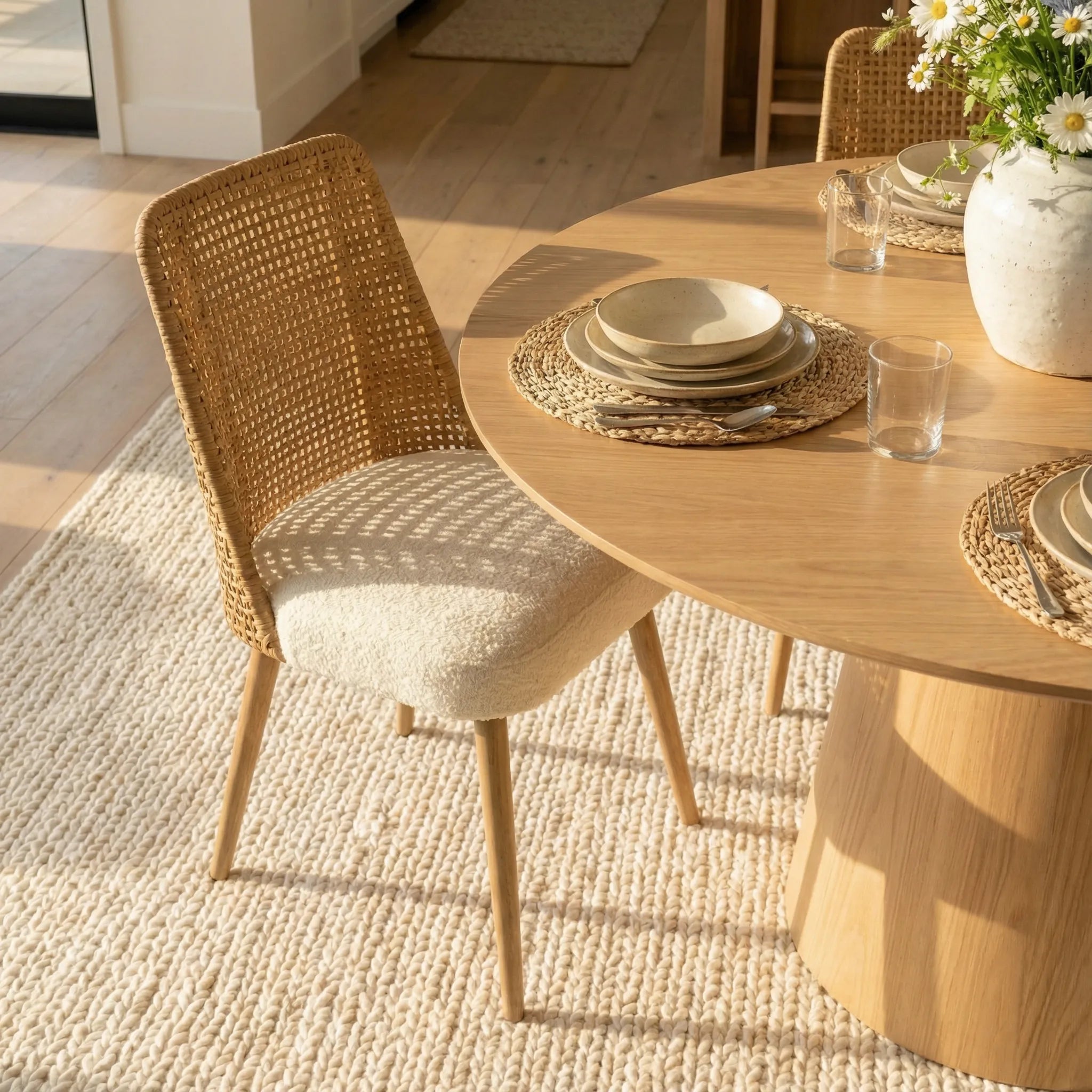 Orchid & Nice 60" Solid Oak Round Dining Table Set for 6 (7-Piece)