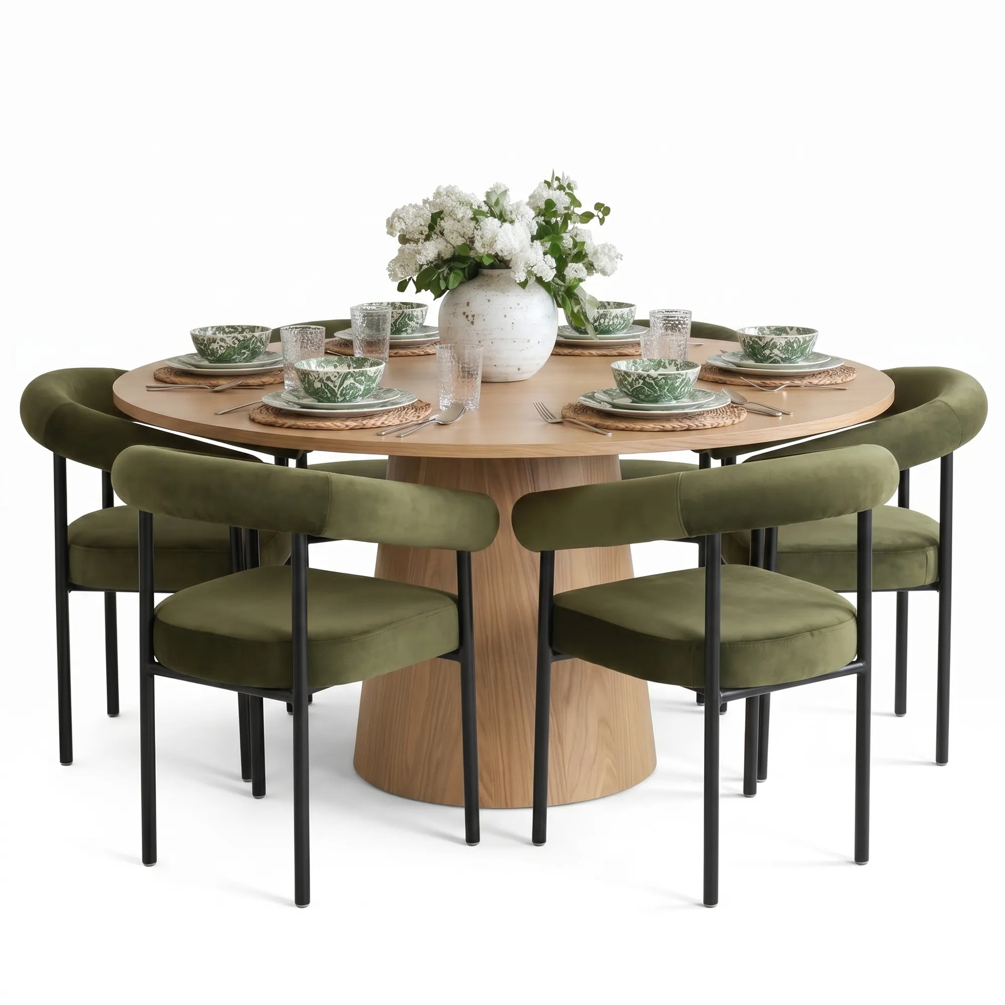Orchid & New York 60" Solid Oak Round Dining Table Set for 6 (7-Piece)