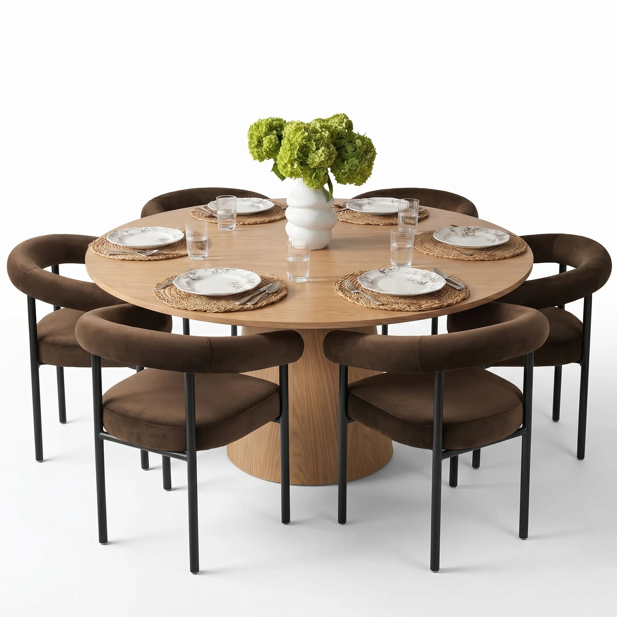 Orchid & New York 60" Solid Oak Round Dining Table Set for 6 (7-Piece)
