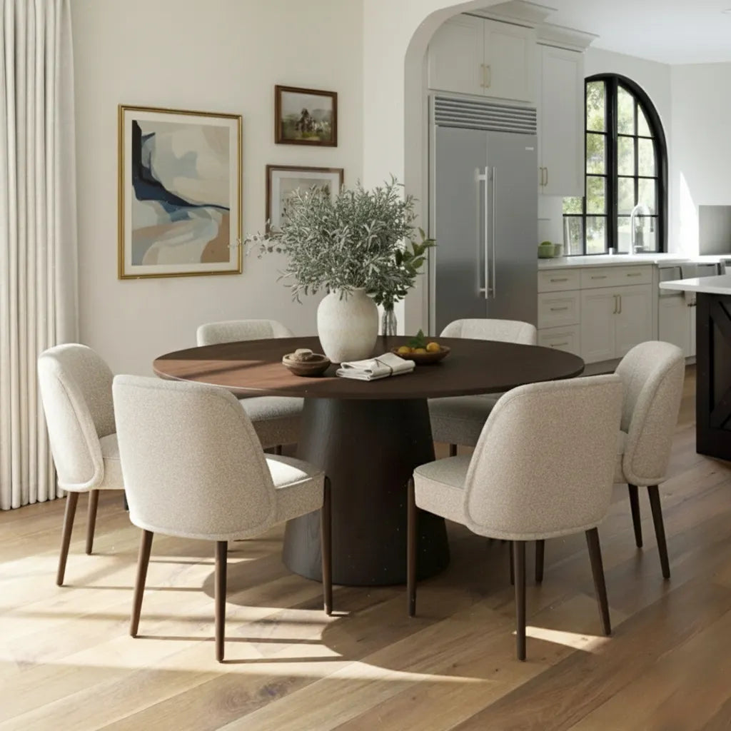 Orchid & London 60" Round Solid Oak Dining Table Set for 6 (7-Piece)