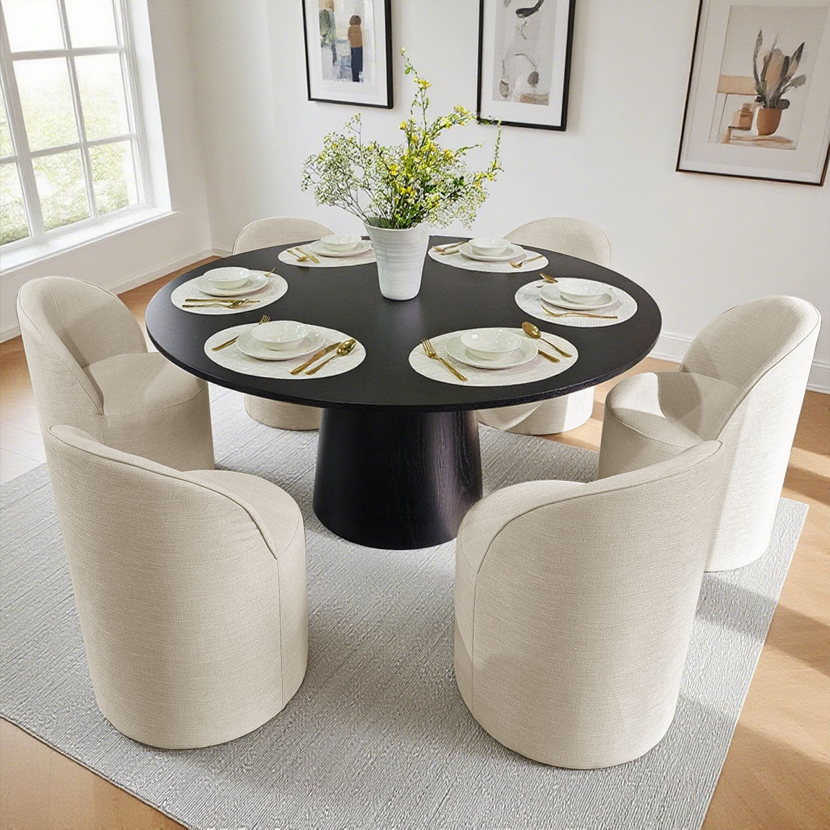 Orchid & Doris 60" Round Black Dining Table Set for 6 (7-Piece)