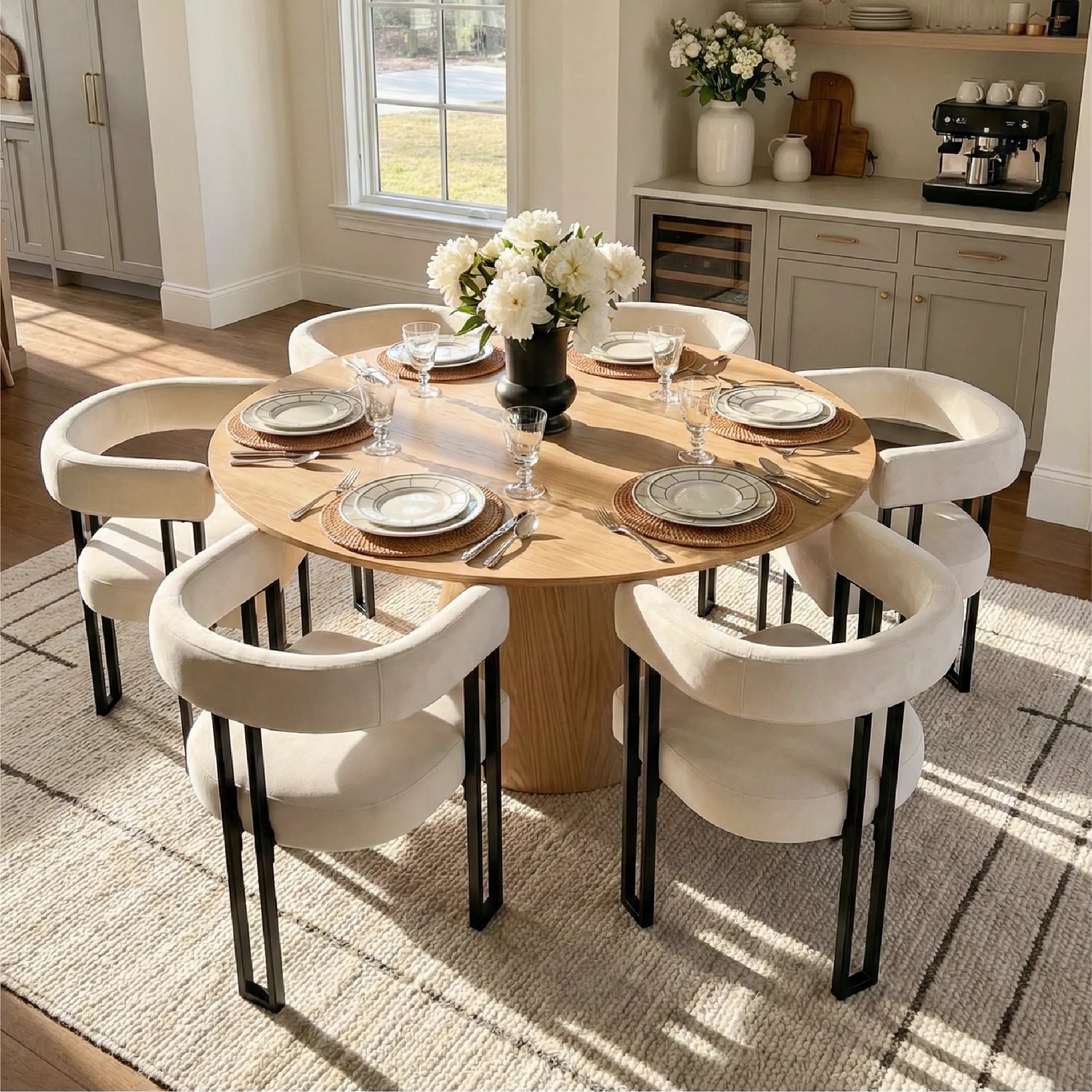 Orchid & Mia 60" Round Velvet Dining Table Set for 6 (7-Piece)