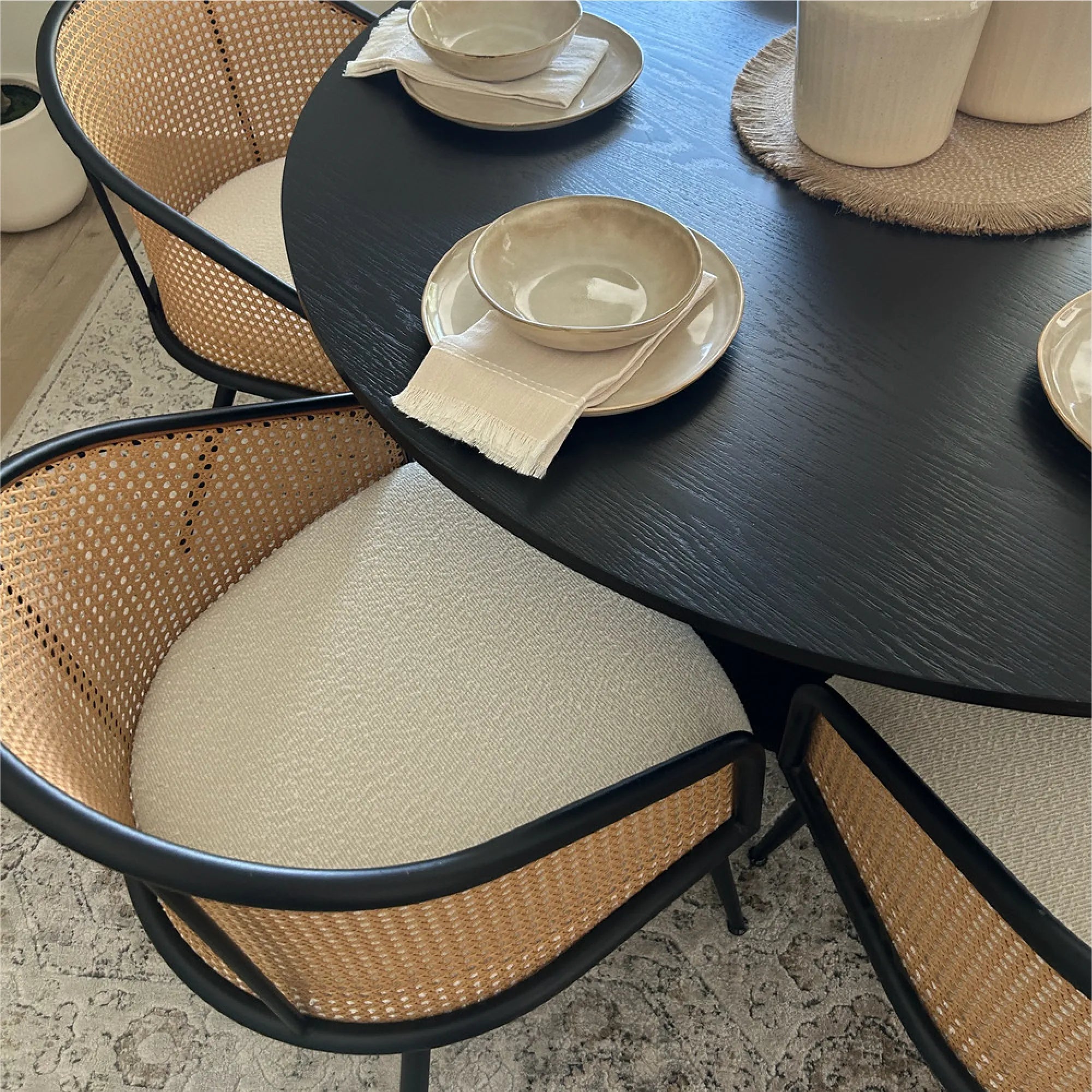 Jules Upholstered Rattan Dining Chair with Arms (Set of 4)