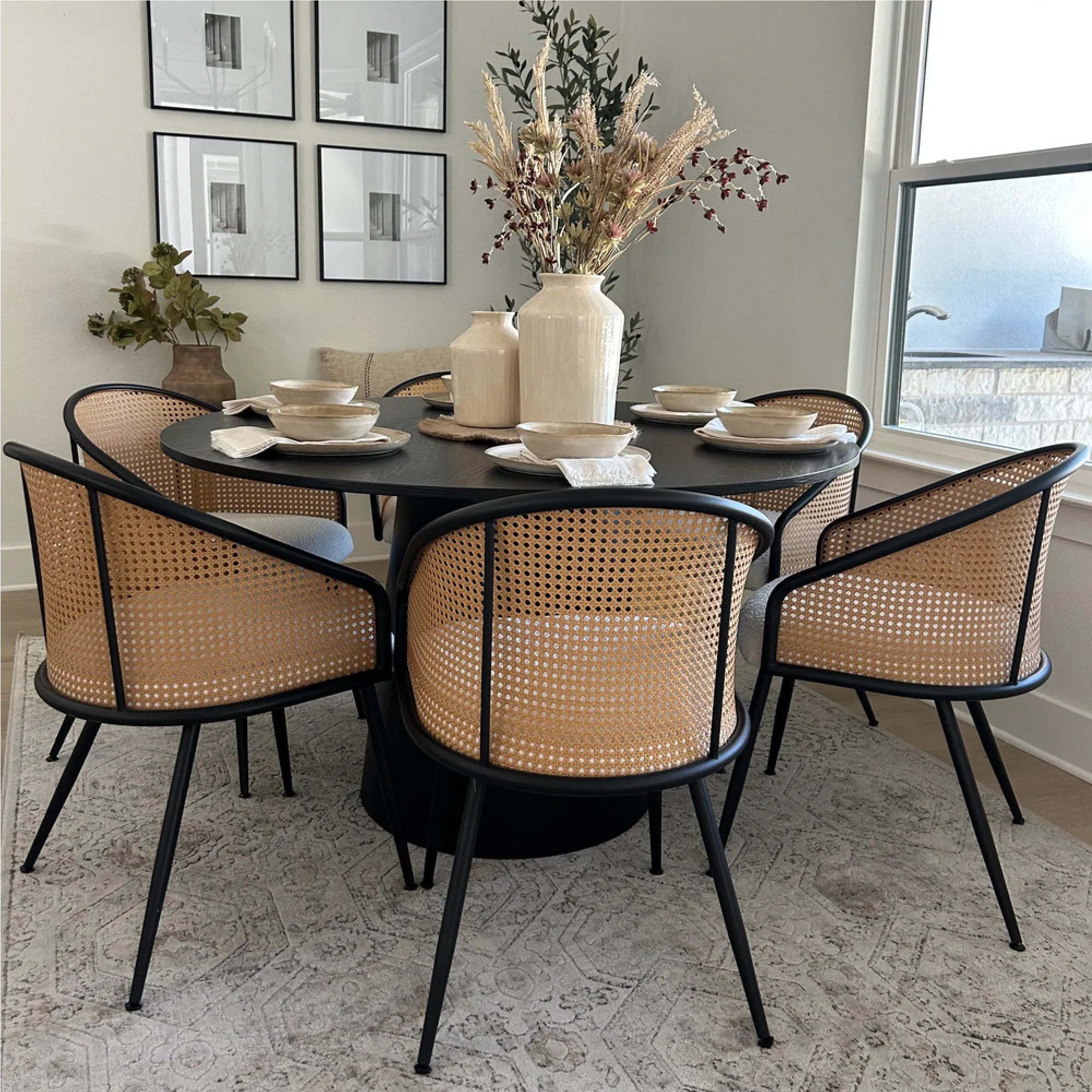 Jules Upholstered Rattan Dining Chair with Arms (Set of 4)