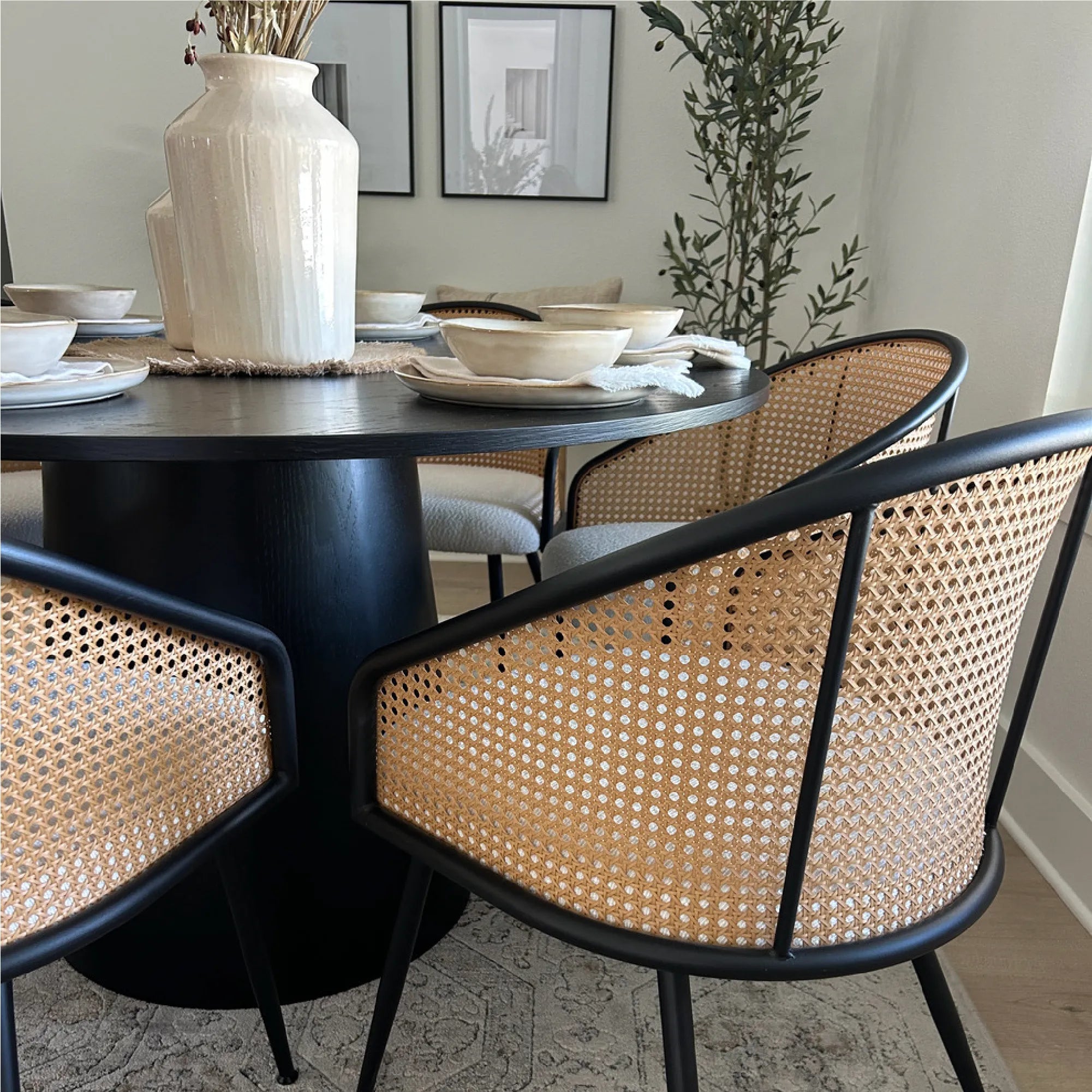 Jules Upholstered Rattan Dining Chair with Arms (Set of 4)