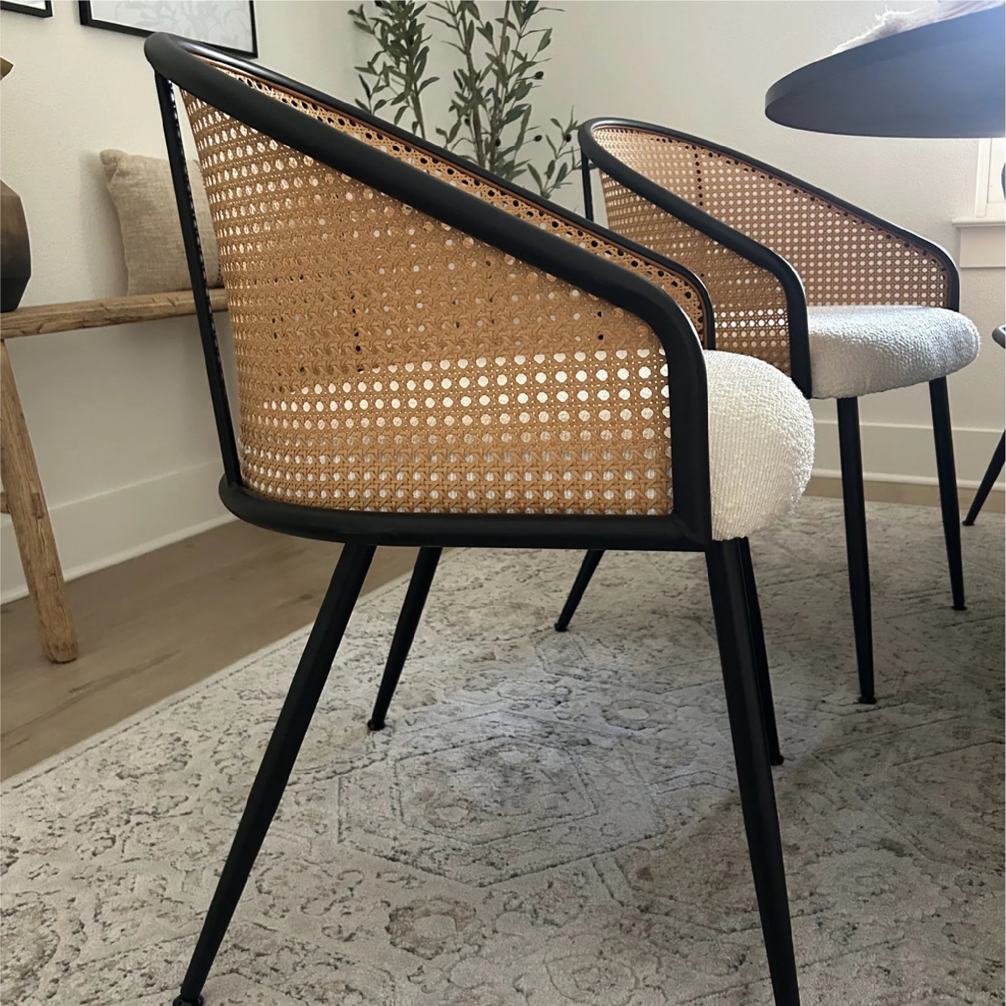 Jules Upholstered Rattan Dining Chair with Arms (Set of 4)