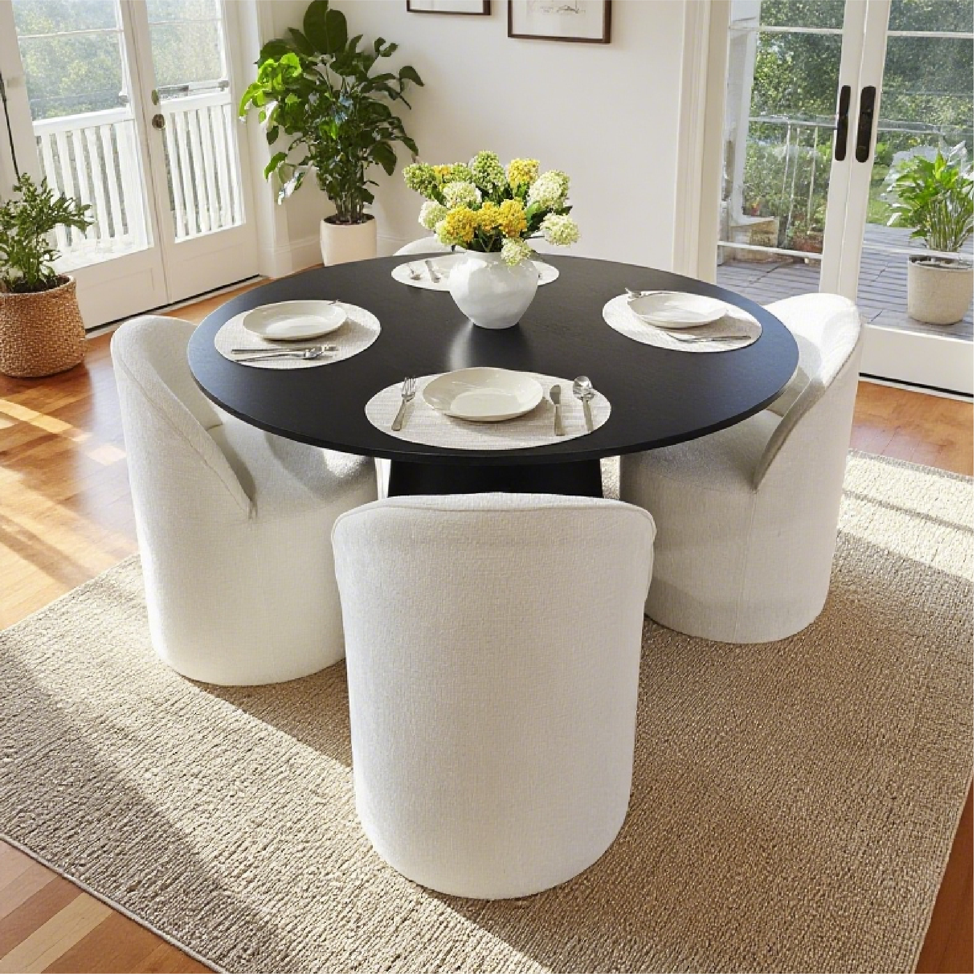 Orchid & Doris 52" Round Black Dining Table Set for 4 (5-Piece)