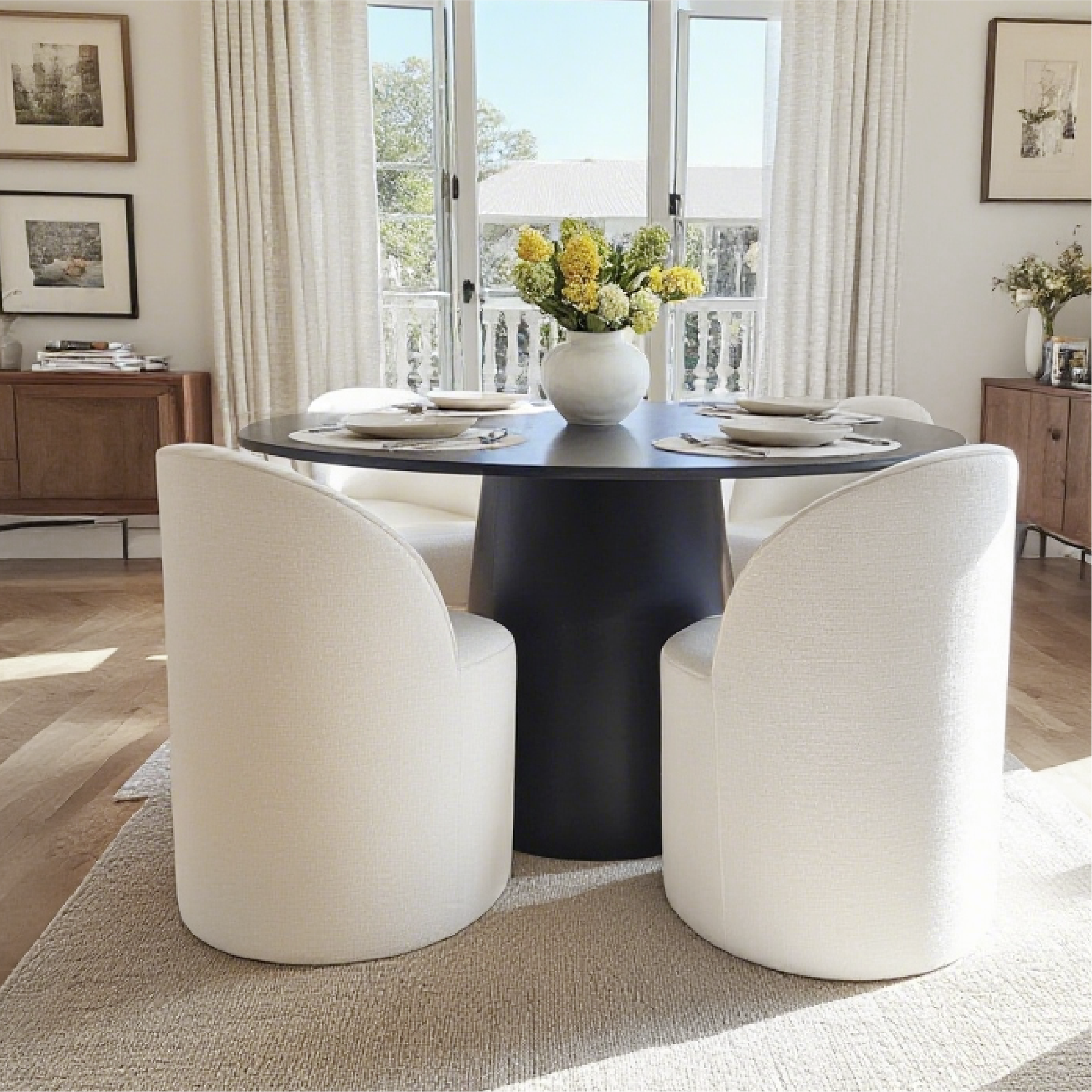 Orchid & Doris 52" Round Black Dining Table Set for 4 (5-Piece)