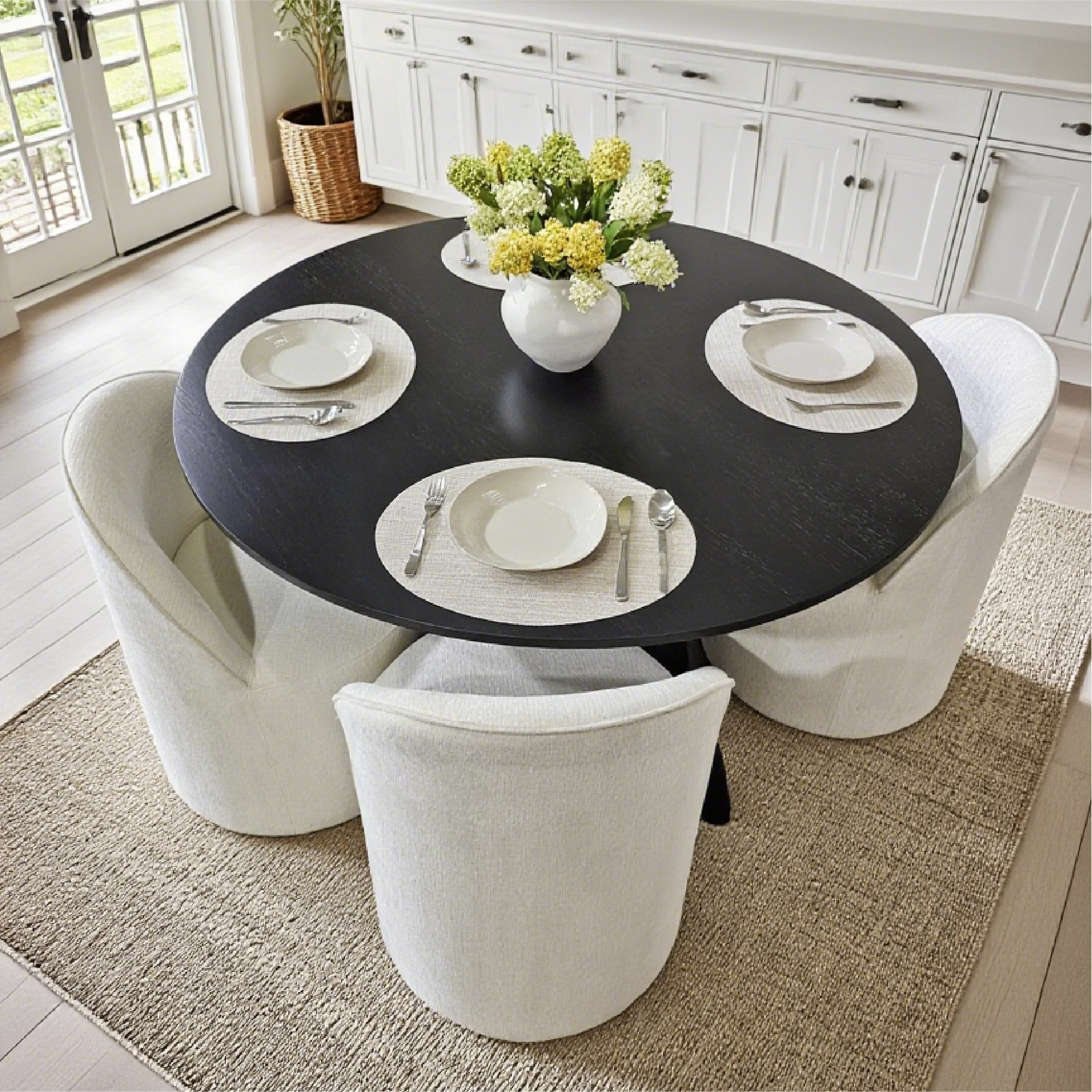 Orchid & Doris 52" Round Black Dining Table Set for 4 (5-Piece)