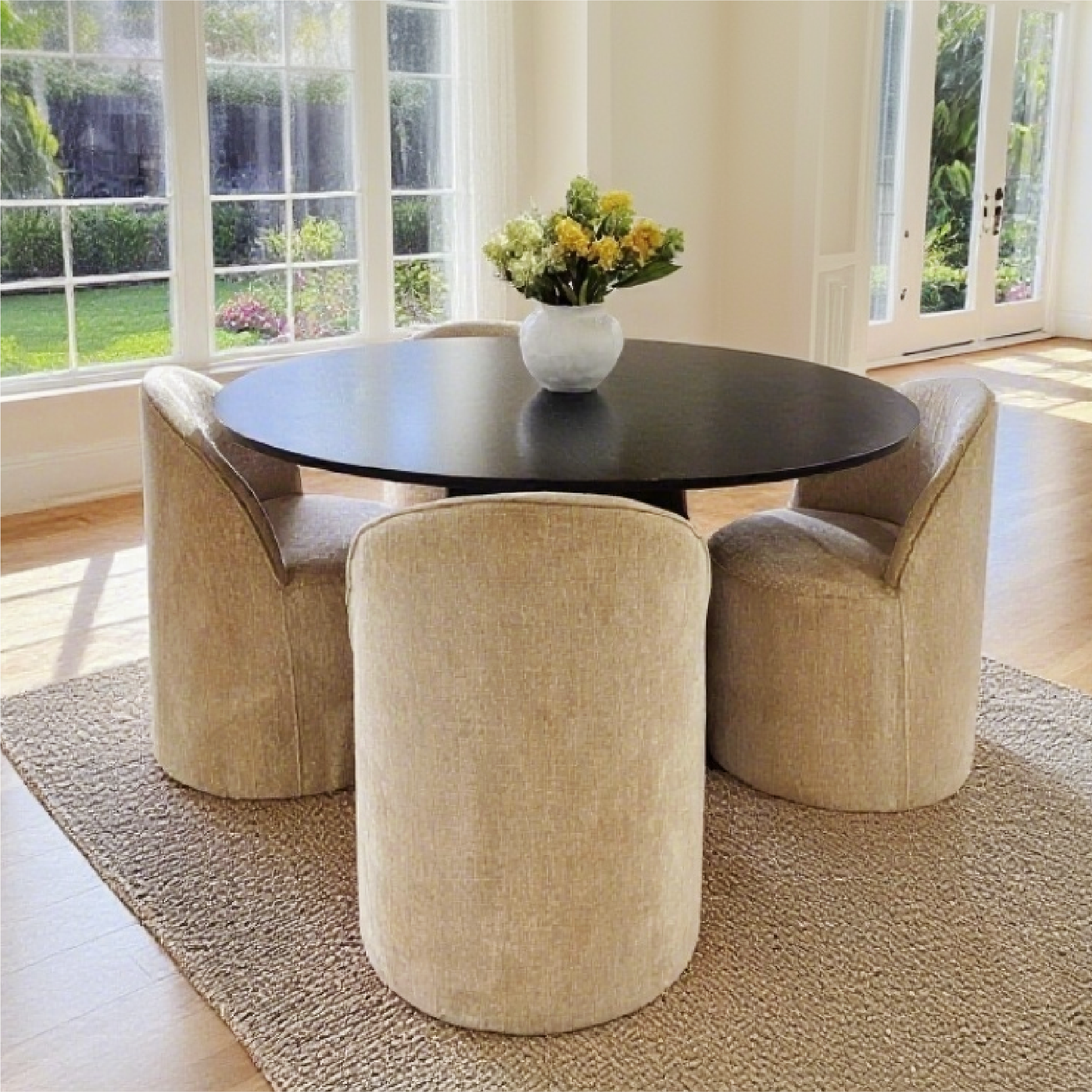 Orchid & Doris 52" Round Black Dining Table Set for 4 (5-Piece)