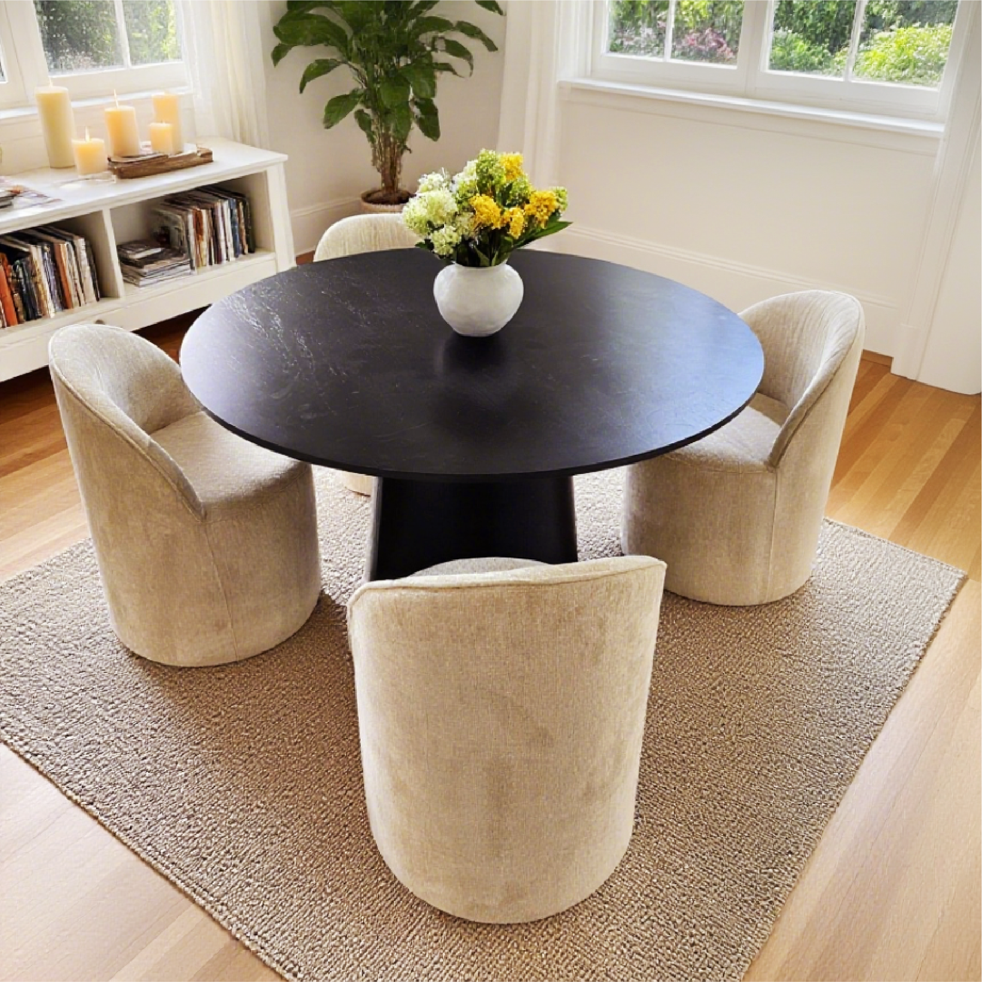 Orchid & Doris 52" Round Black Dining Table Set for 4 (5-Piece)