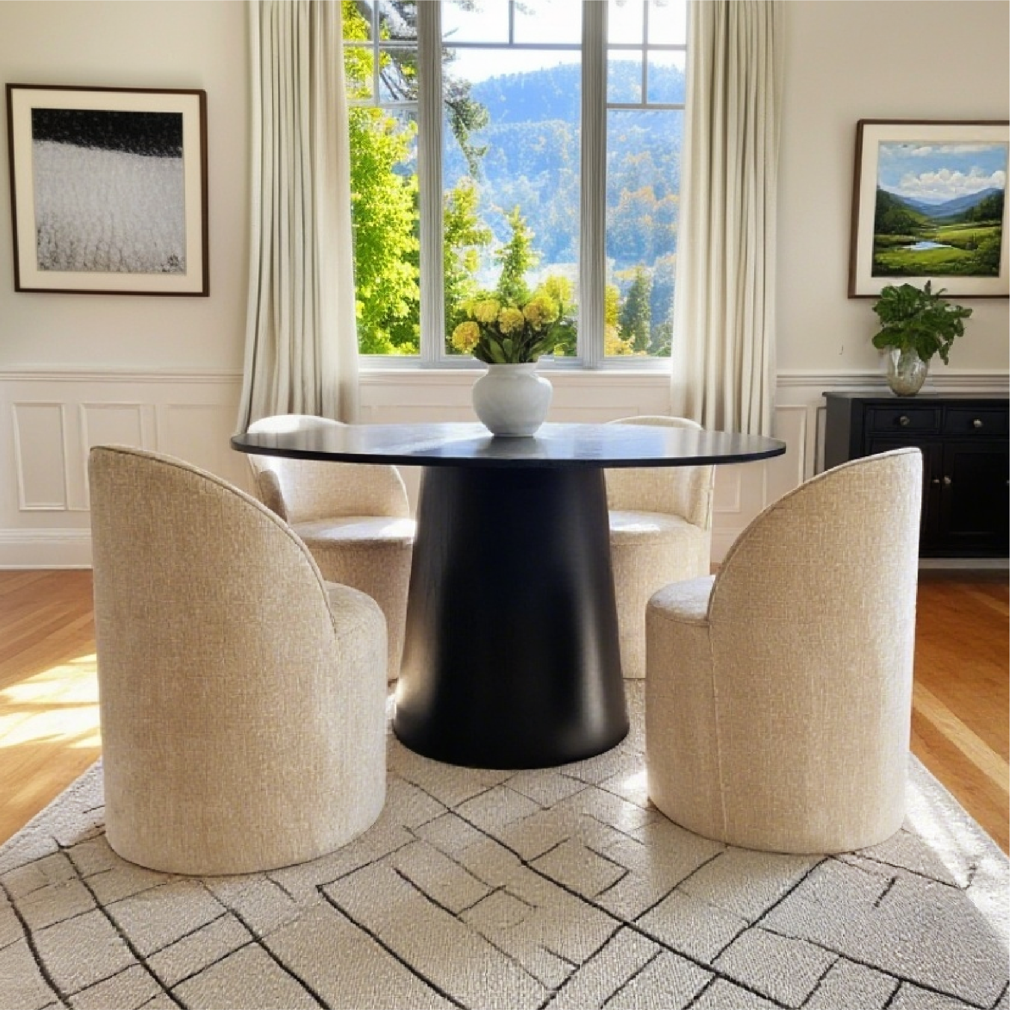 Orchid & Doris 52" Round Black Dining Table Set for 4 (5-Piece)