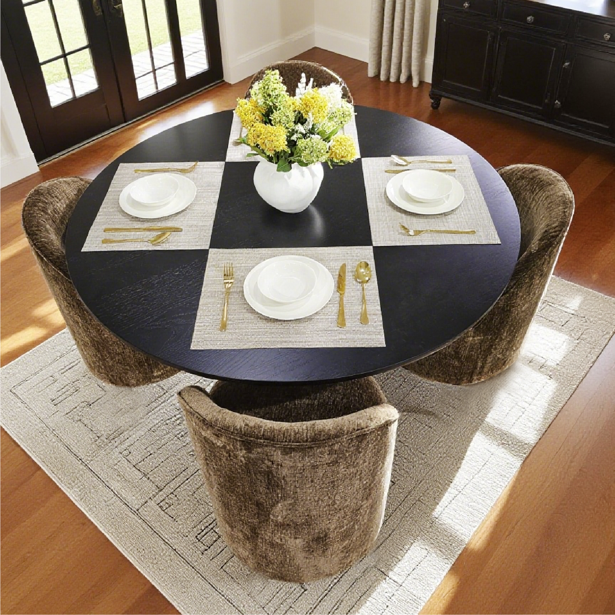 Orchid & Doris 52" Round Black Dining Table Set for 4 (5-Piece)